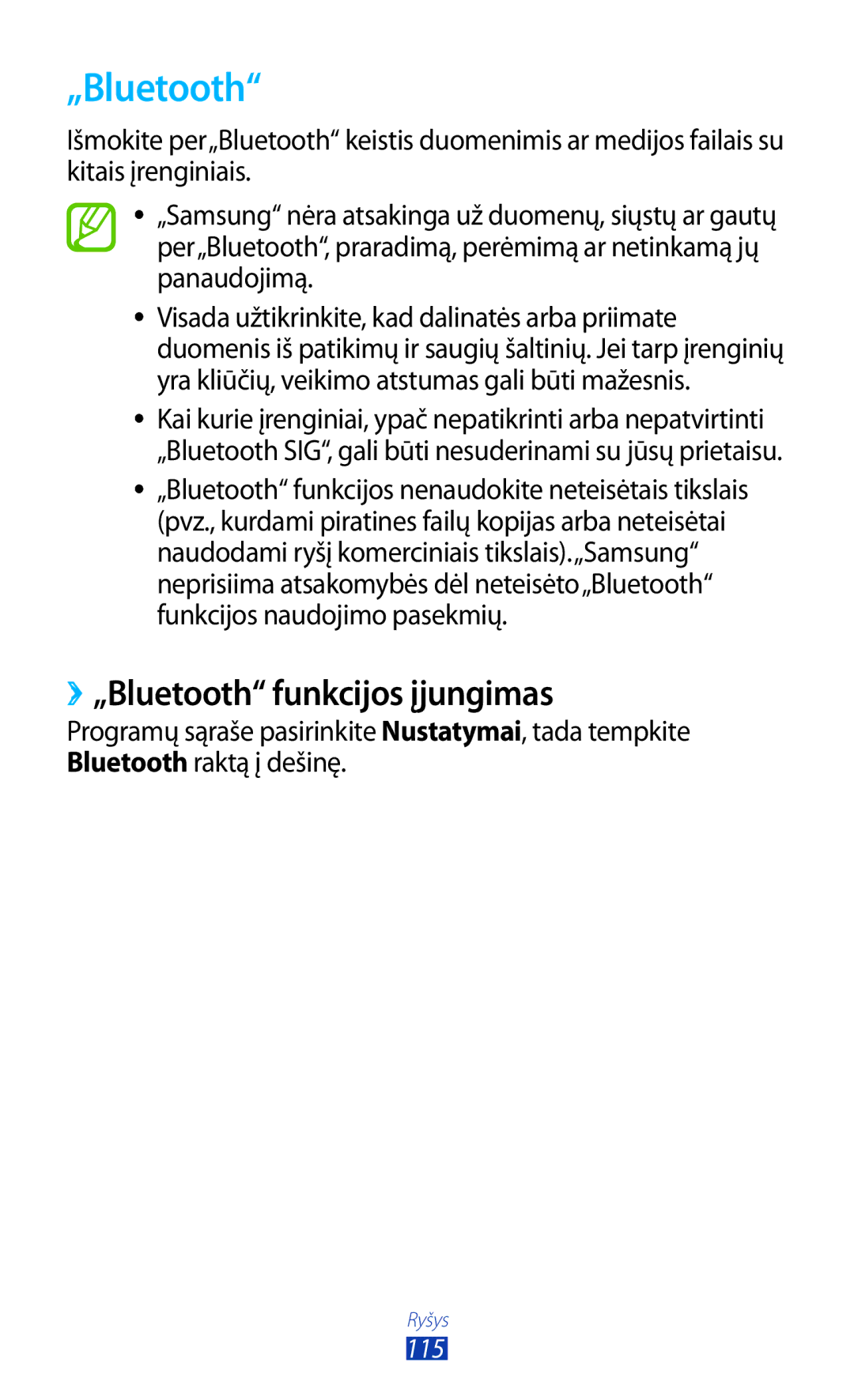 Samsung GT-S7560UWASEB, GT-S7560ZKASEB manual ››„Bluetooth funkcijos įjungimas 