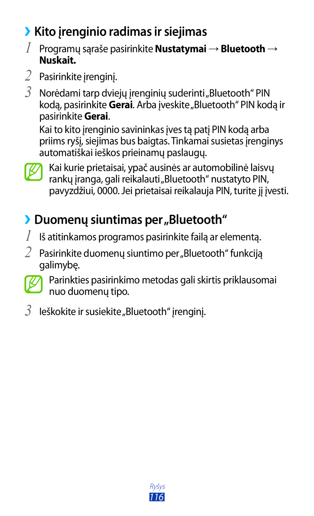 Samsung GT-S7560ZKASEB, GT-S7560UWASEB ››Kito įrenginio radimas ir siejimas, ››Duomenų siuntimas per„Bluetooth, Nuskait 