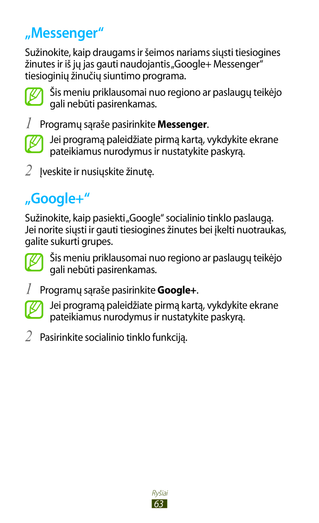 Samsung GT-S7560UWASEB, GT-S7560ZKASEB manual „Messenger, „Google+, Pasirinkite socialinio tinklo funkciją 