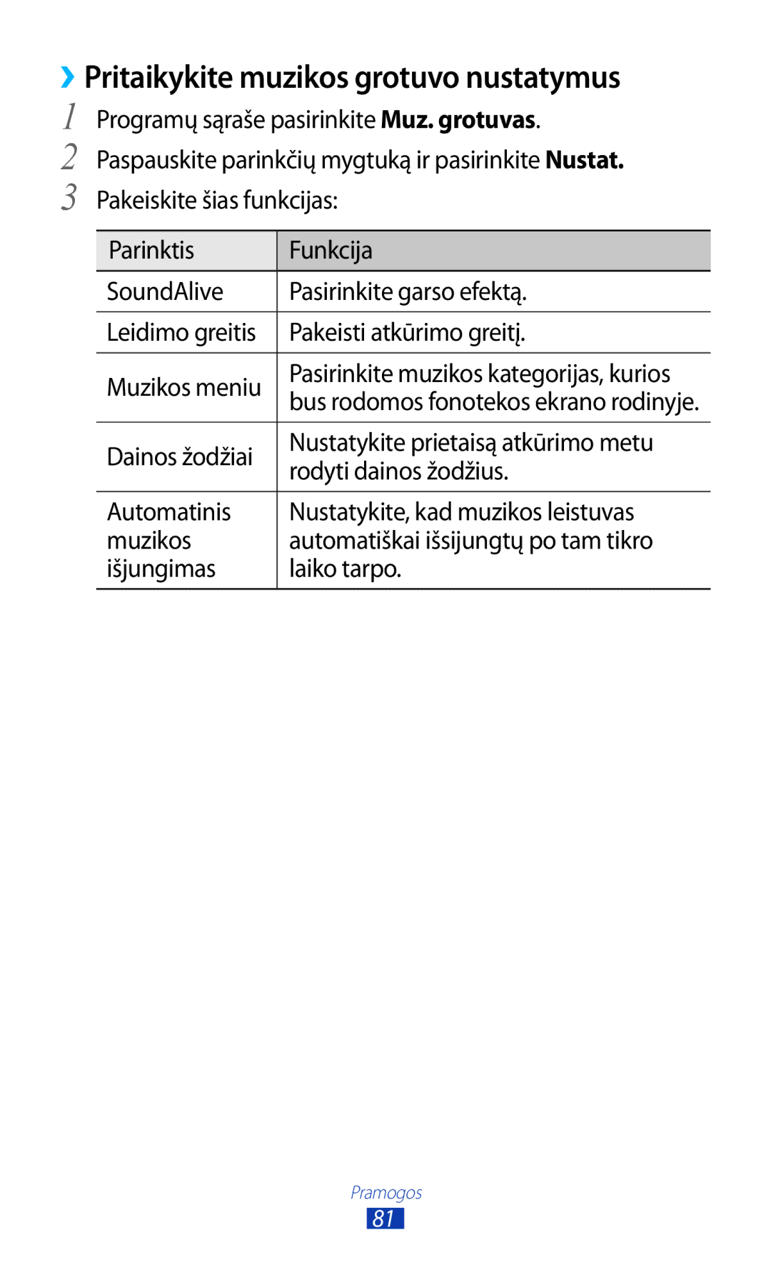 Samsung GT-S7560UWASEB, GT-S7560ZKASEB manual ››Pritaikykite muzikos grotuvo nustatymus 