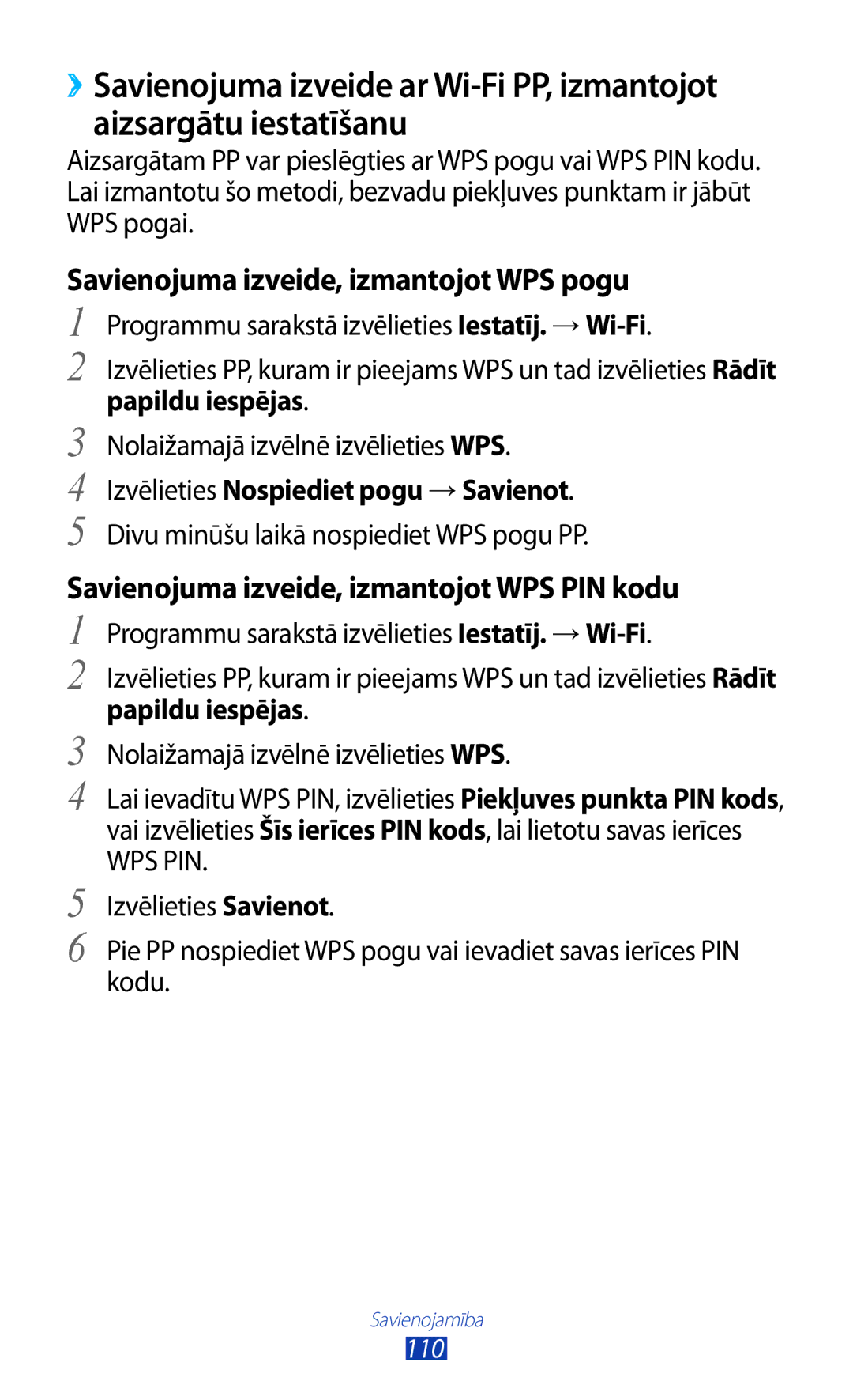 Samsung GT-S7560ZKASEB, GT-S7560UWASEB manual Programmu sarakstā izvēlieties Iestatīj. → Wi-Fi, Papildu iespējas 