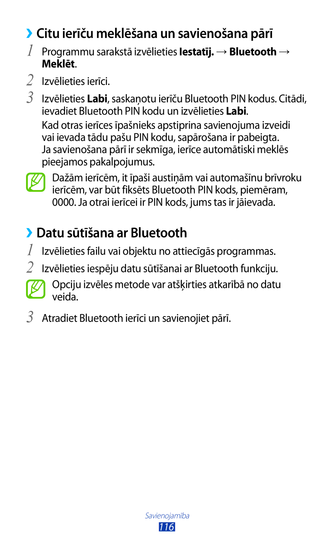 Samsung GT-S7560ZKASEB, GT-S7560UWASEB ››Citu ierīču meklēšana un savienošana pārī, ››Datu sūtīšana ar Bluetooth, Meklēt 