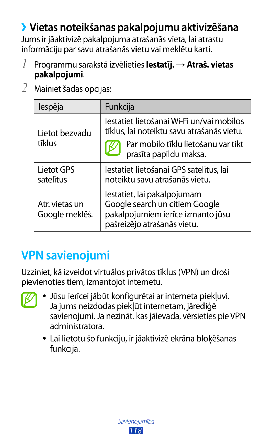 Samsung GT-S7560ZKASEB, GT-S7560UWASEB manual VPN savienojumi, Pakalpojumi 