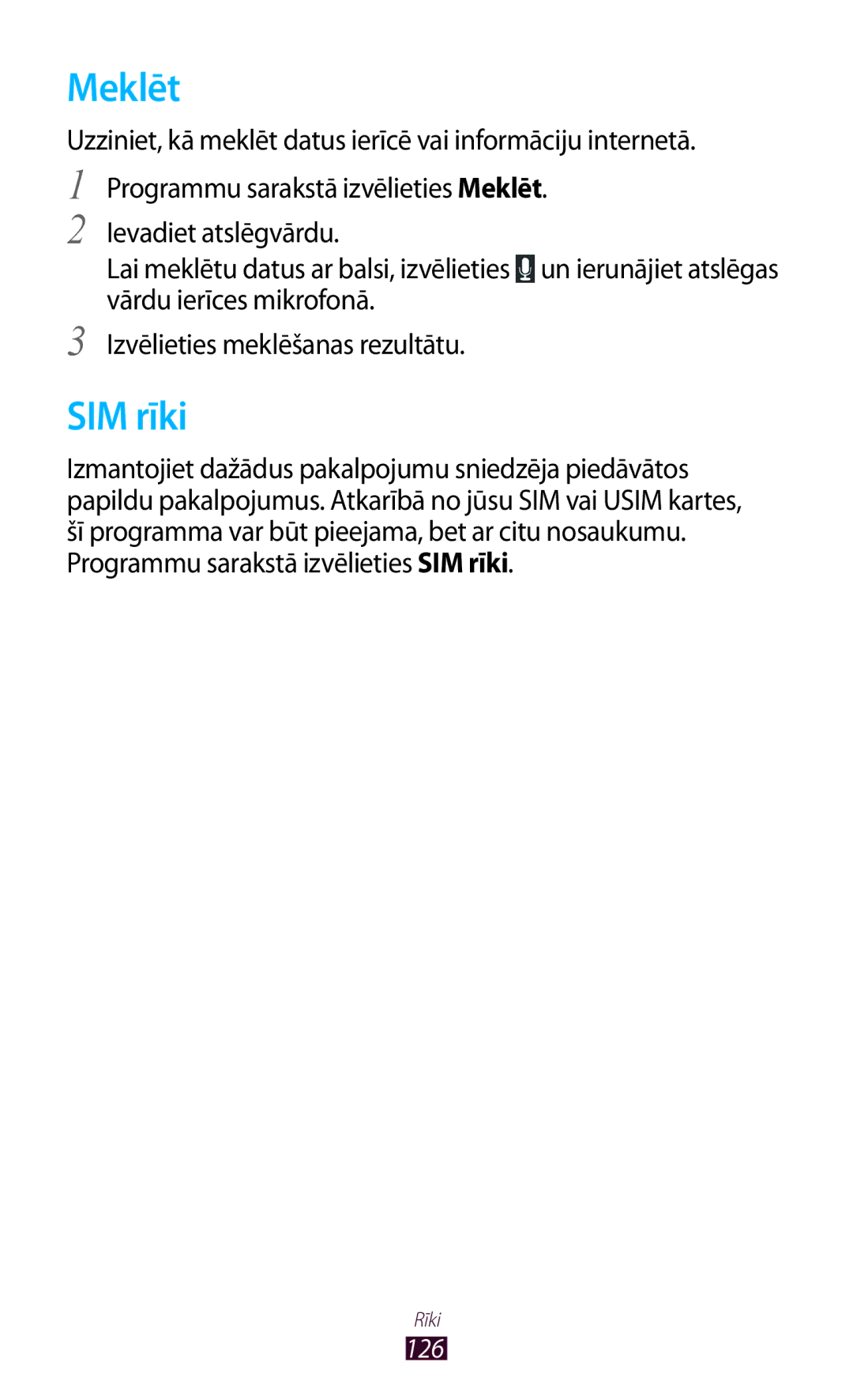 Samsung GT-S7560ZKASEB, GT-S7560UWASEB manual Meklēt, SIM rīki 