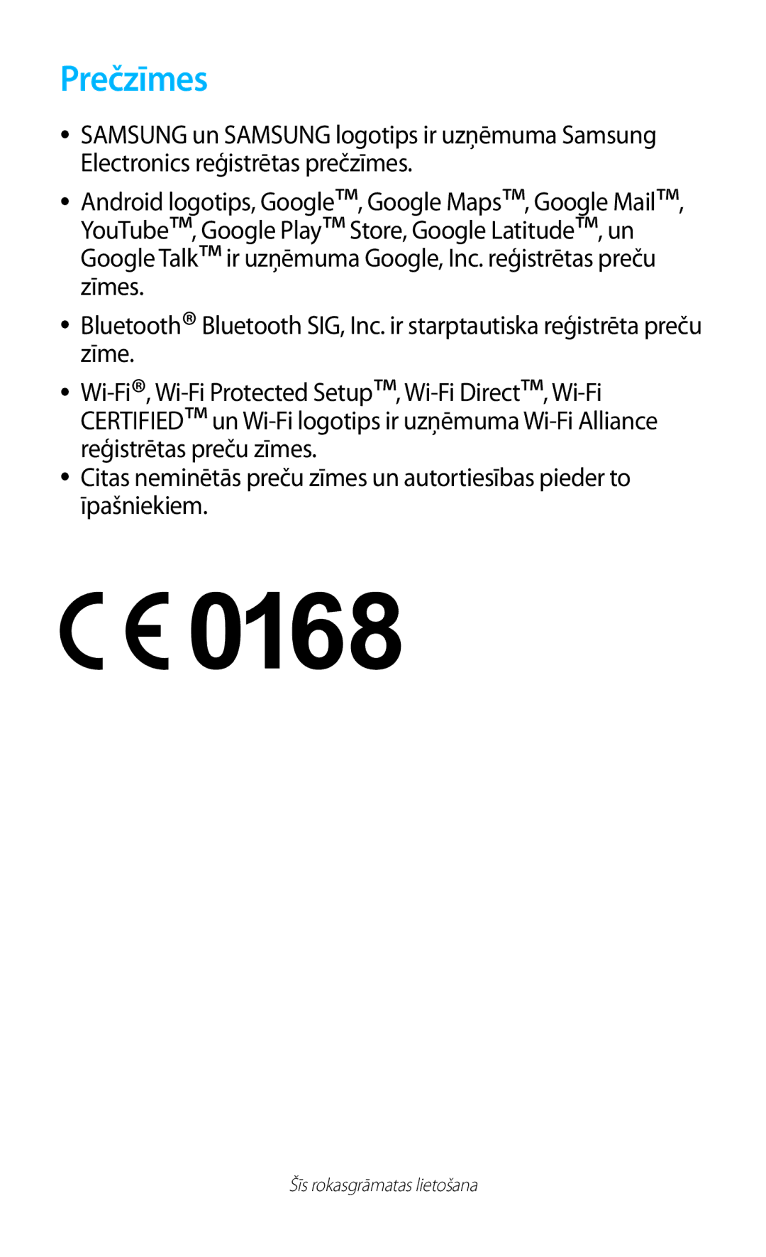 Samsung GT-S7560UWASEB, GT-S7560ZKASEB manual Prečzīmes 