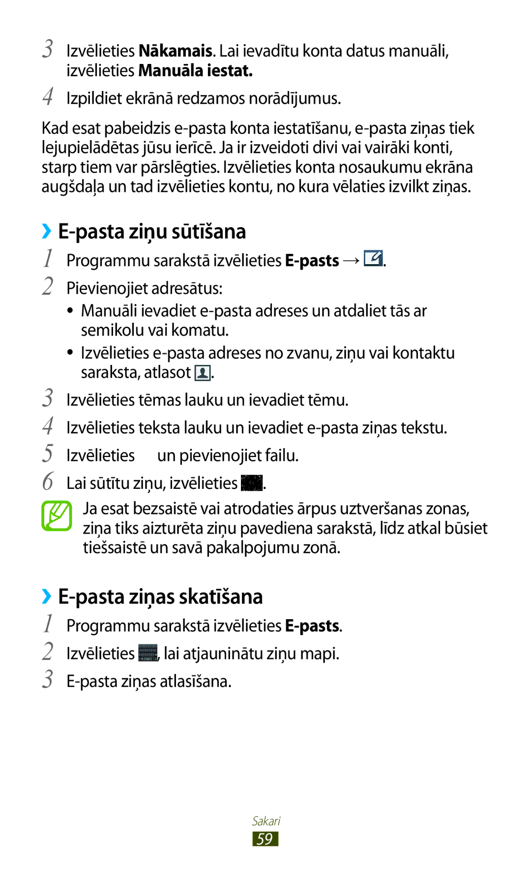 Samsung GT-S7560UWASEB, GT-S7560ZKASEB manual ››E-pasta ziņu sūtīšana 