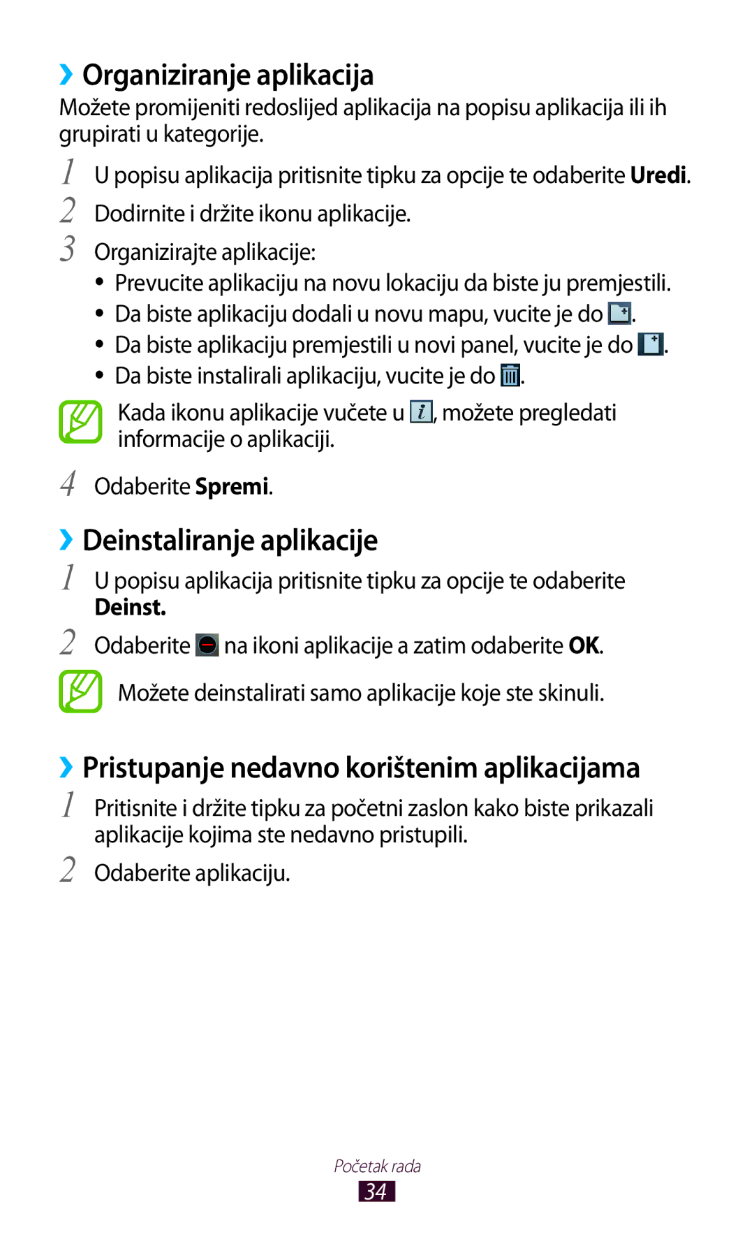 Samsung GT2S7560ZKATWO, GT-S7560ZKASEE, GT-S7560ZKATWO manual ››Organiziranje aplikacija, ››Deinstaliranje aplikacije 