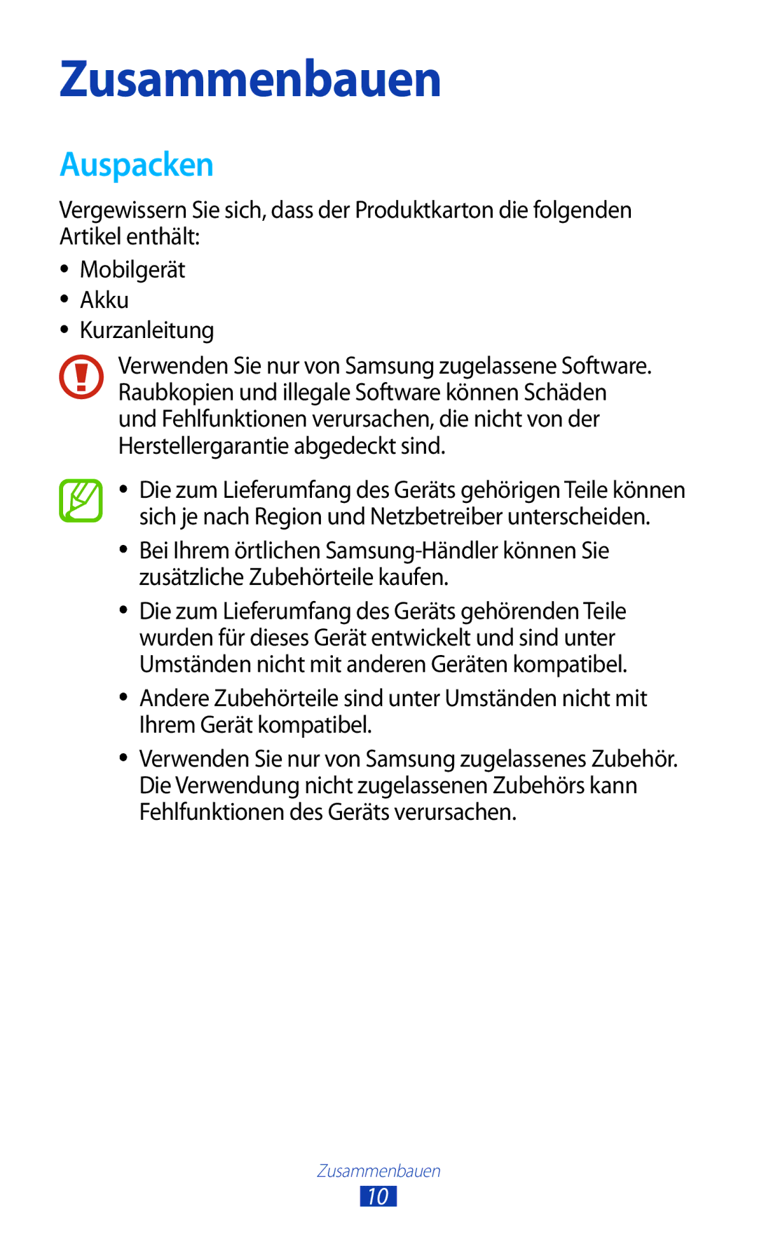 Samsung GT-S7560UWAPLS, GT-S7560ZKAVDR, GT-S7560ZKAPRT, GT-S7560UWAWIN, GT-S7560UWAVDR manual Auspacken, Kurzanleitung 