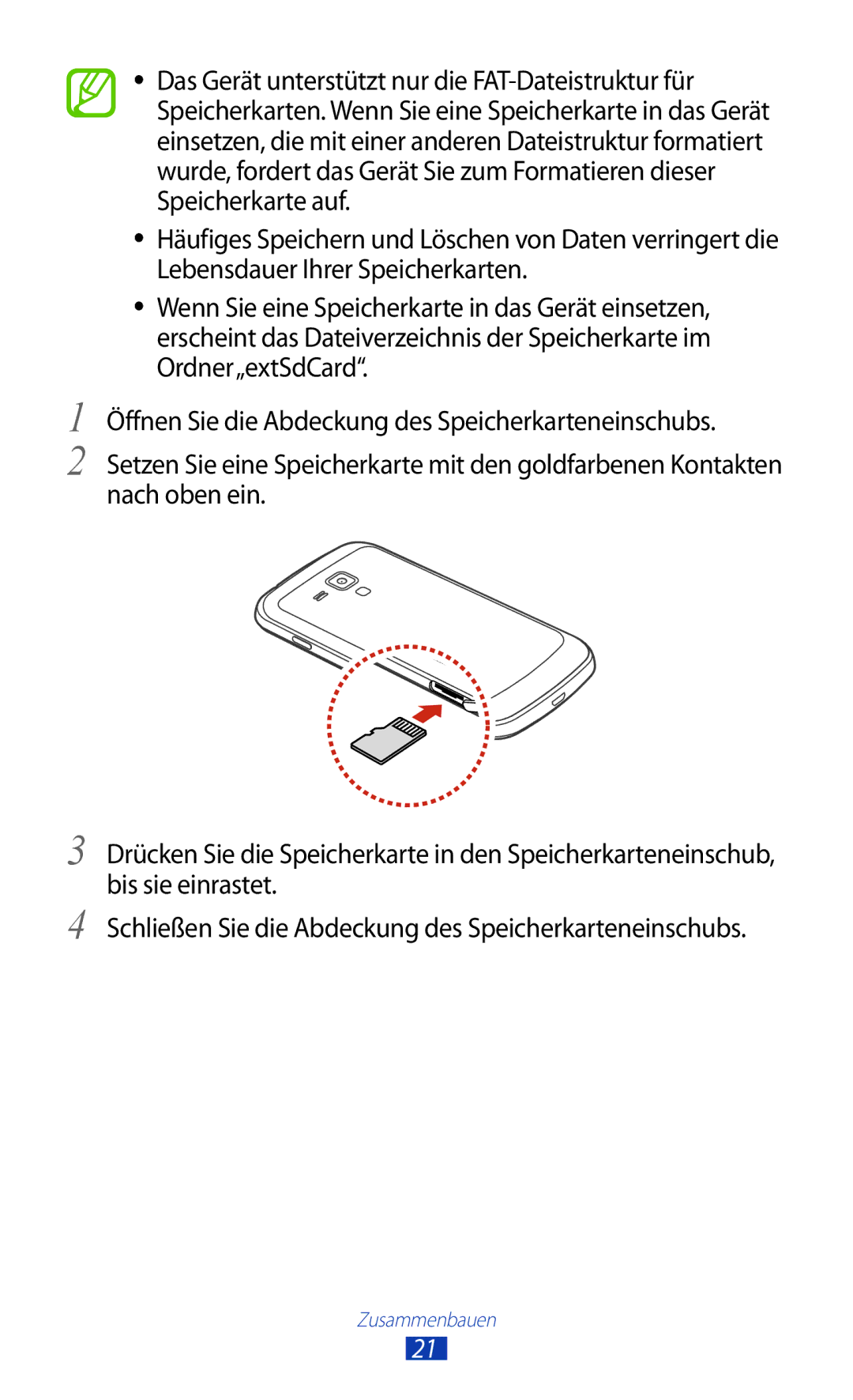 Samsung GT-S7560ZKAPRT, GT-S7560ZKAVDR, GT-S7560UWAWIN, GT-S7560UWAVDR, GT-S7560UWAPRT, GT-S7560UWATUR manual Zusammenbauen 