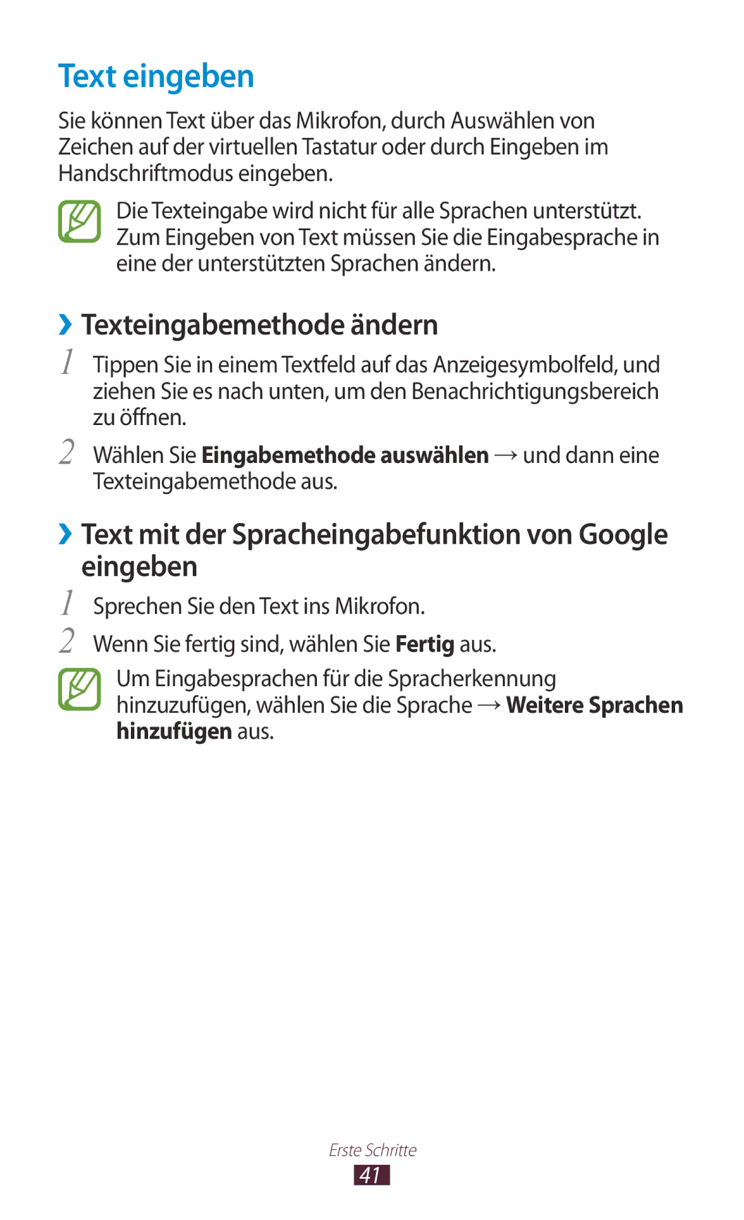 Samsung GT-S7560ZKAPRT, GT-S7560ZKAVDR, GT-S7560UWAWIN, GT-S7560UWAVDR Text eingeben, ››Texteingabemethode ändern, Eingeben 