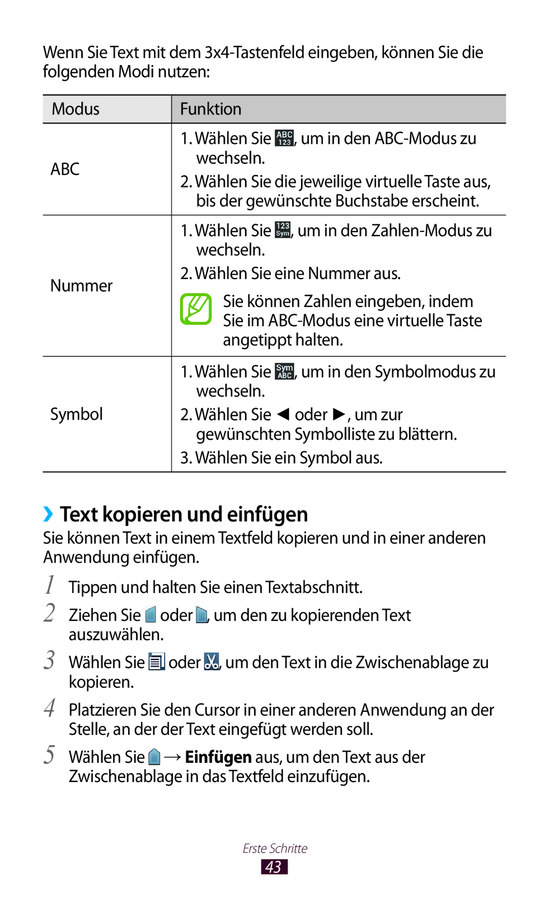 Samsung GT-S7560UWAVDR, GT-S7560ZKAVDR, GT-S7560ZKAPRT manual ››Text kopieren und einfügen, Wechseln, Angetippt halten 