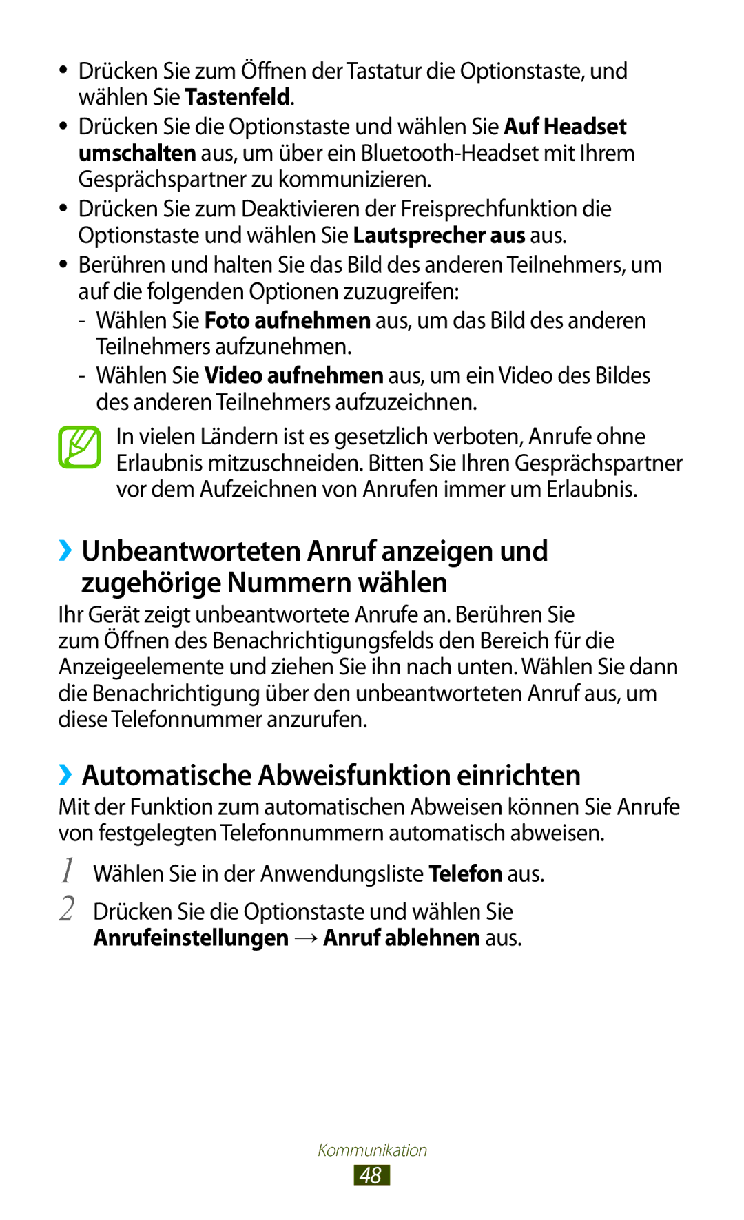 Samsung GT-S7560ZKATPL manual ››Automatische Abweisfunktion einrichten, Wählen Sie in der Anwendungsliste Telefon aus 