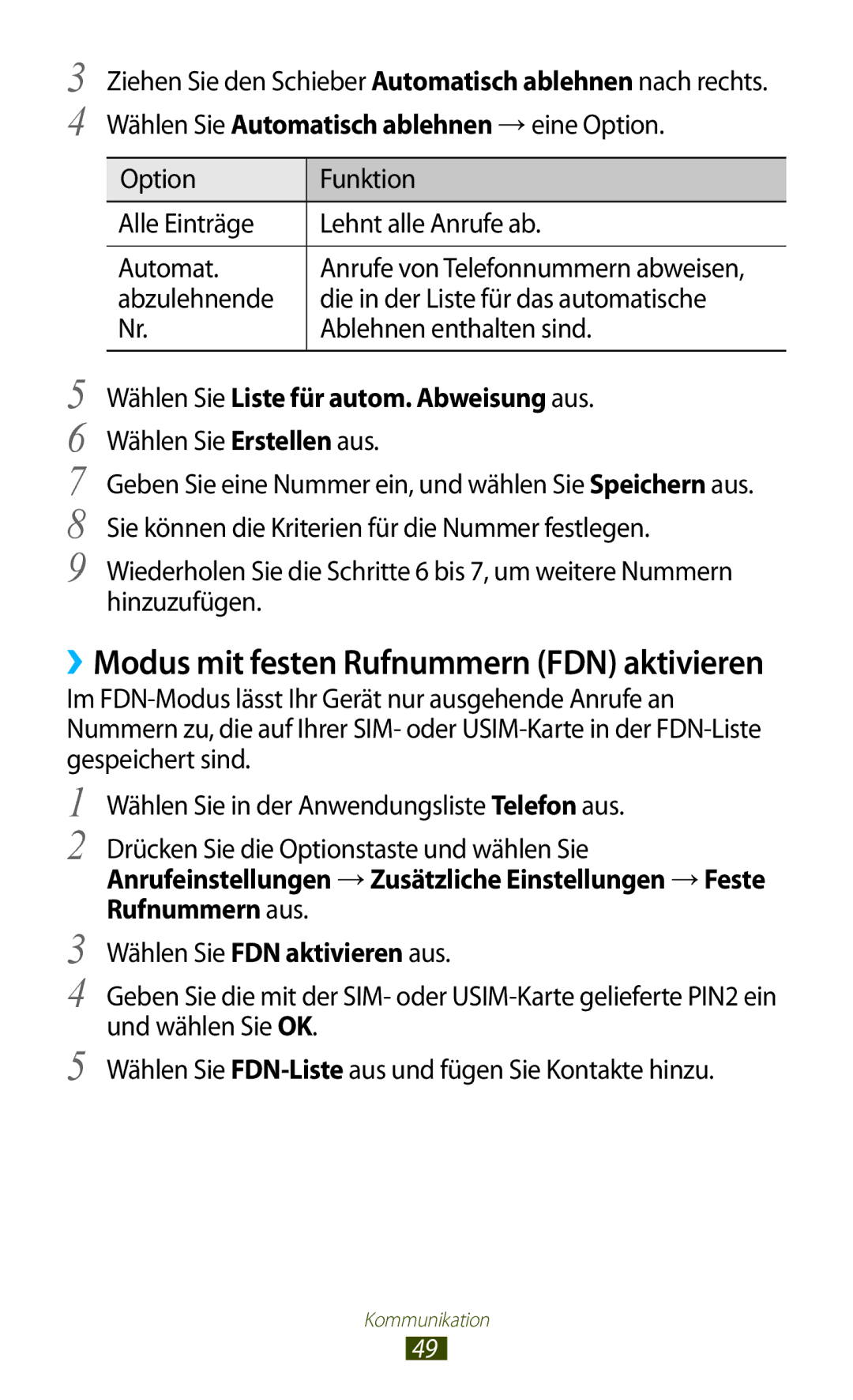 Samsung GT-S7560ZKATCL, GT-S7560ZKAVDR, GT-S7560ZKAPRT, GT-S7560UWAWIN manual ››Modus mit festen Rufnummern FDN aktivieren 