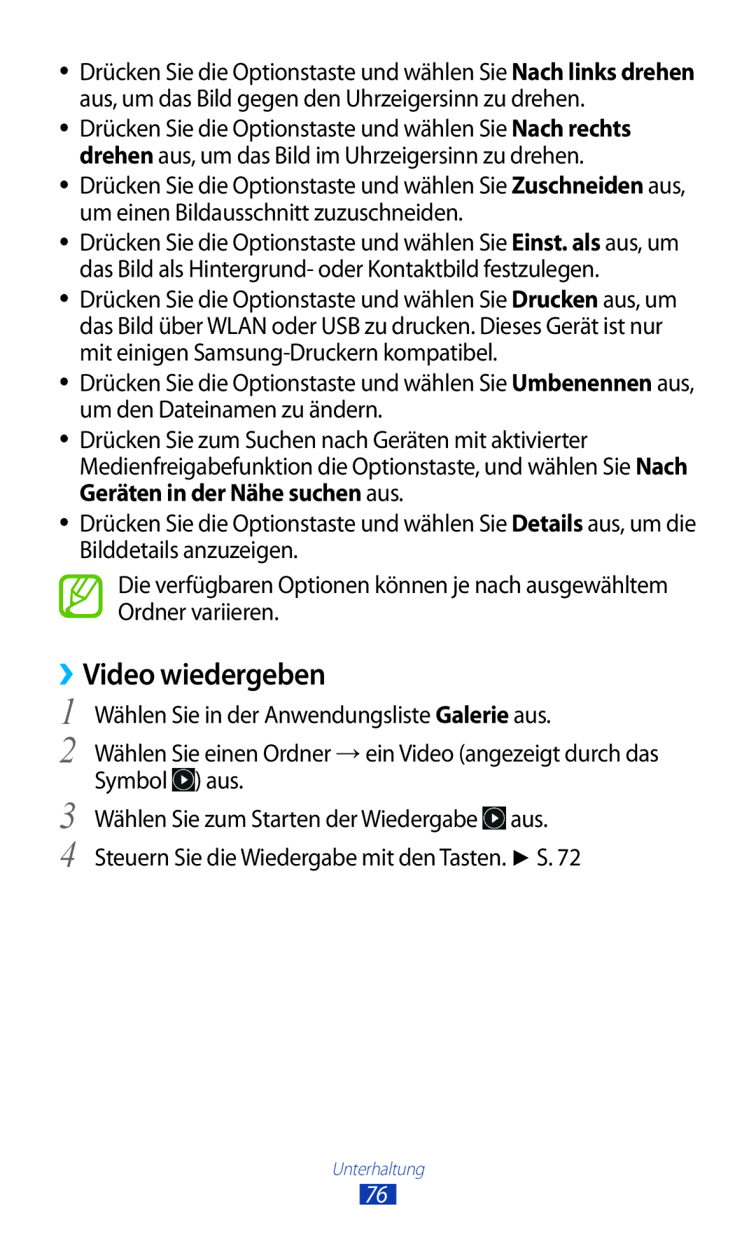 Samsung GT-S7560ZKAPLS, GT-S7560ZKAVDR, GT-S7560ZKAPRT, GT-S7560UWAWIN, GT-S7560UWAVDR, GT-S7560UWAPRT ››Video wiedergeben 