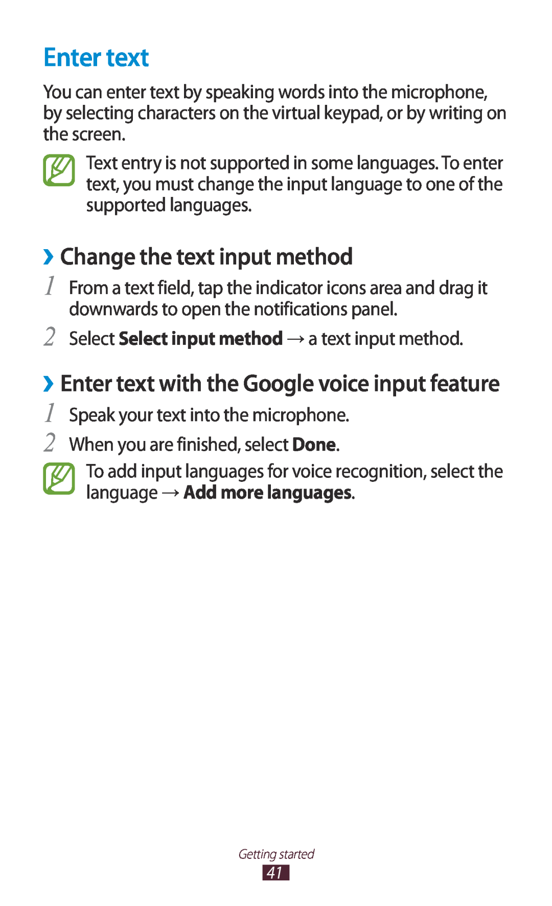 Samsung GT-S7560ZKAXXV manual ››Change the text input method, ››Enter text with the Google voice input feature 