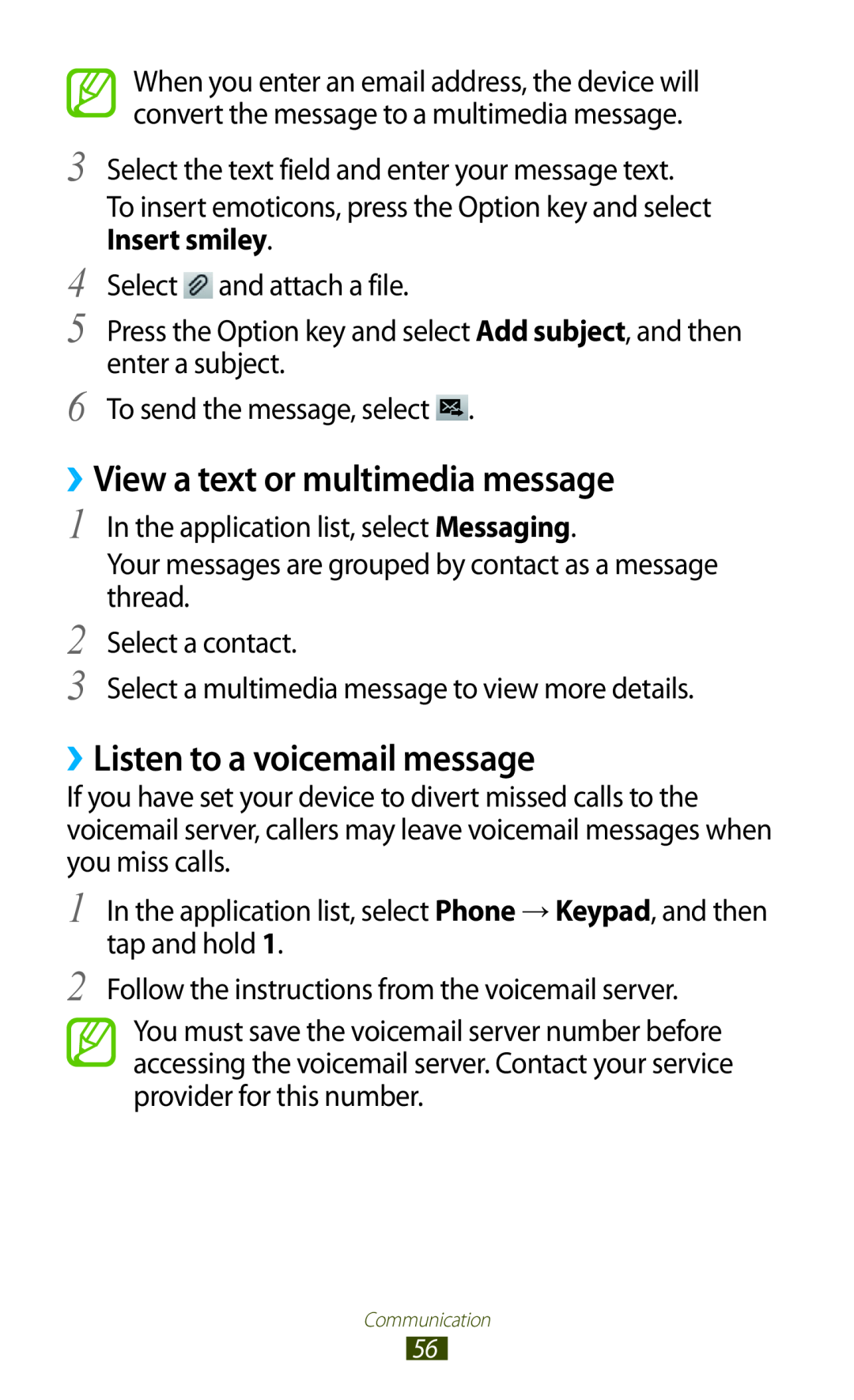Samsung GT2S7560ZKAO2C, GT-S7560ZKAVDR, GT-S7560ZKAPRT ››View a text or multimedia message, ››Listen to a voicemail message 