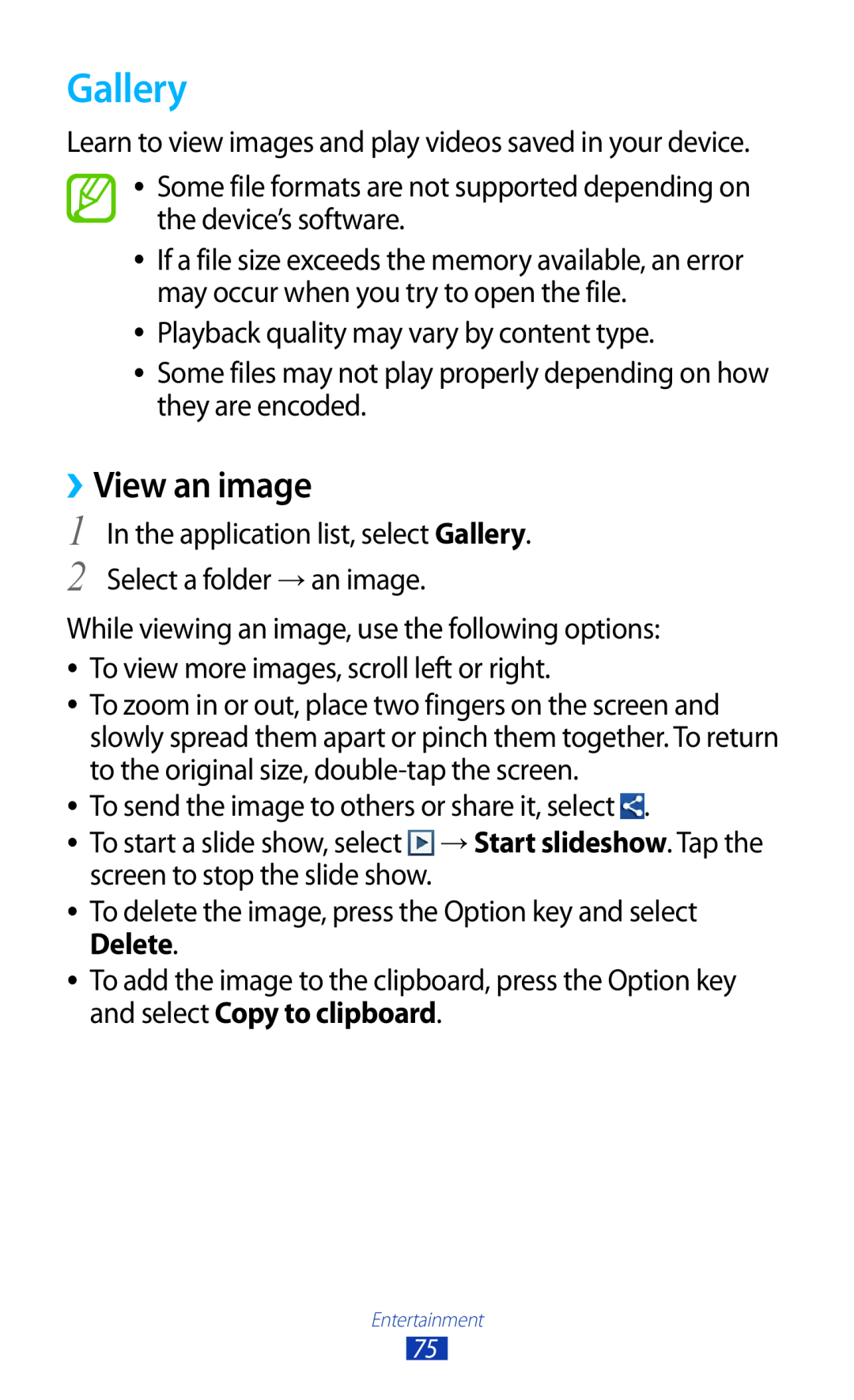 Samsung GT-S7560ZKADBT, GT-S7560ZKAVDR, GT-S7560ZKAPRT, GT-S7560UWAWIN, GT-S7560UWAVDR manual Gallery, ››View an image 