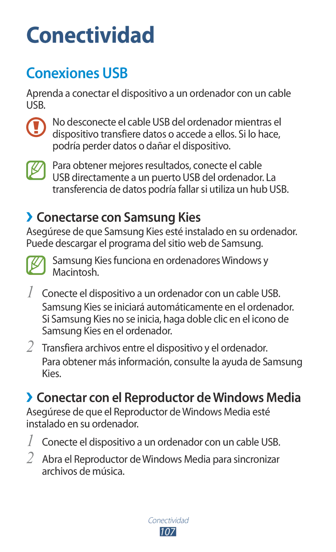 Samsung GT-S7560ZKAAMN, GT-S7560ZKAXEO, GT-S7560UWATIM, GT-S7560ZKAXEC manual Conexiones USB, ››Conectarse con Samsung Kies 