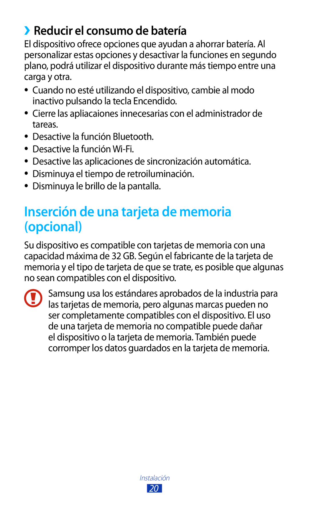 Samsung GT-S7560UWANEE, GT-S7560ZKAXEO manual Inserción de una tarjeta de memoria opcional, ››Reducir el consumo de batería 