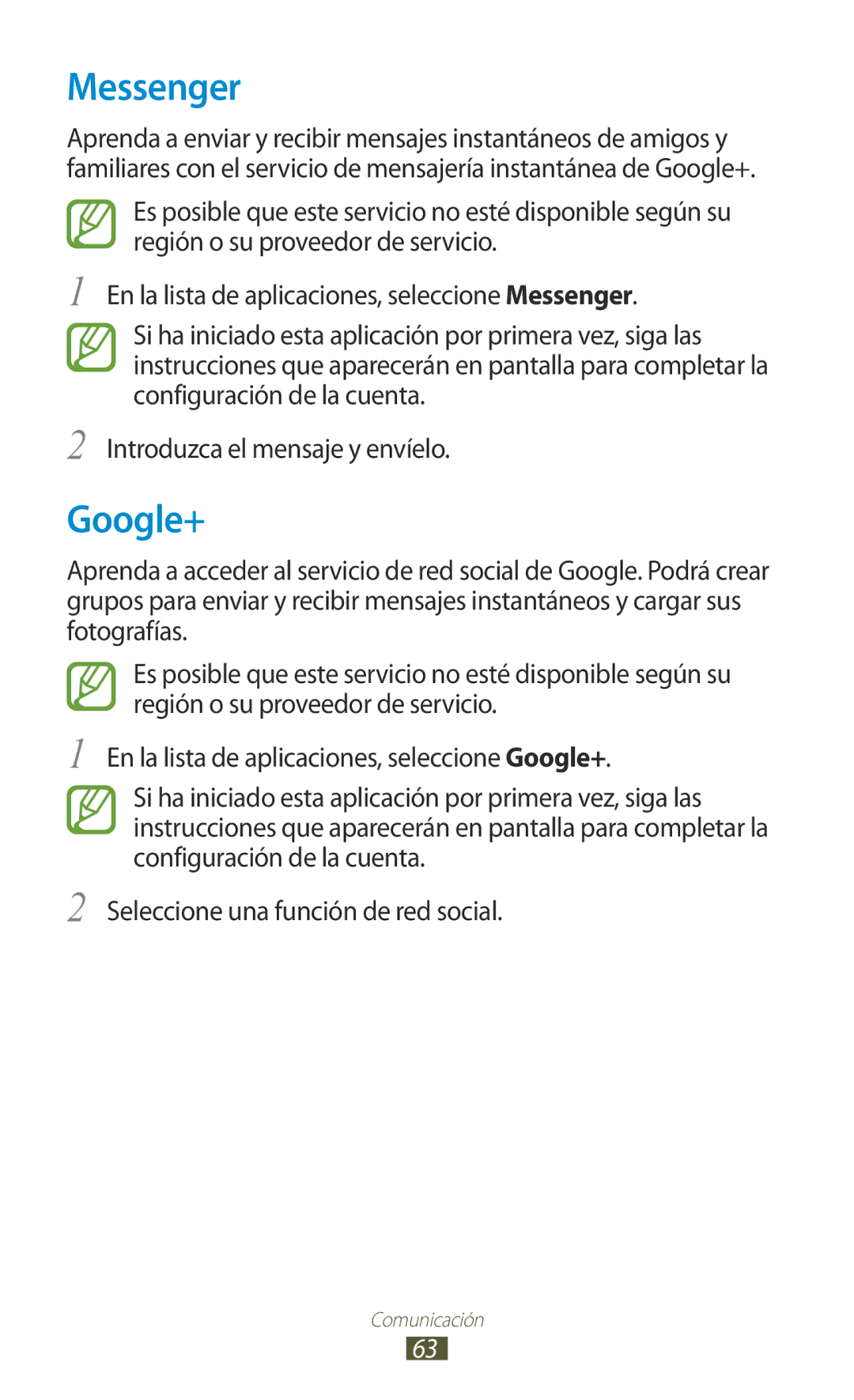 Samsung GT-S7560ZKASEB, GT-S7560ZKAXEO, GT-S7560UWATIM, GT-S7560ZKAXEC, GT-S7560UWAXEC, GT-S7560UWAAMN manual Messenger, Google+ 