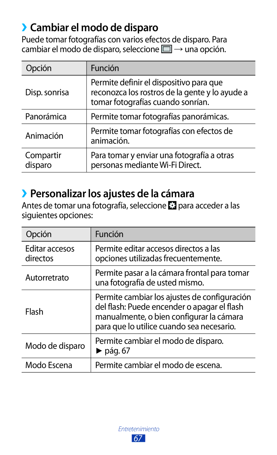 Samsung GT-S7560UWAYOG, GT-S7560ZKAXEO manual ››Cambiar el modo de disparo, ››Personalizar los ajustes de la cámara 