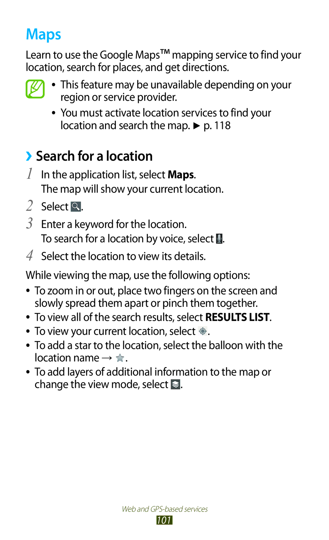 Samsung GT-S7562 user manual Maps, ››Search for a location 