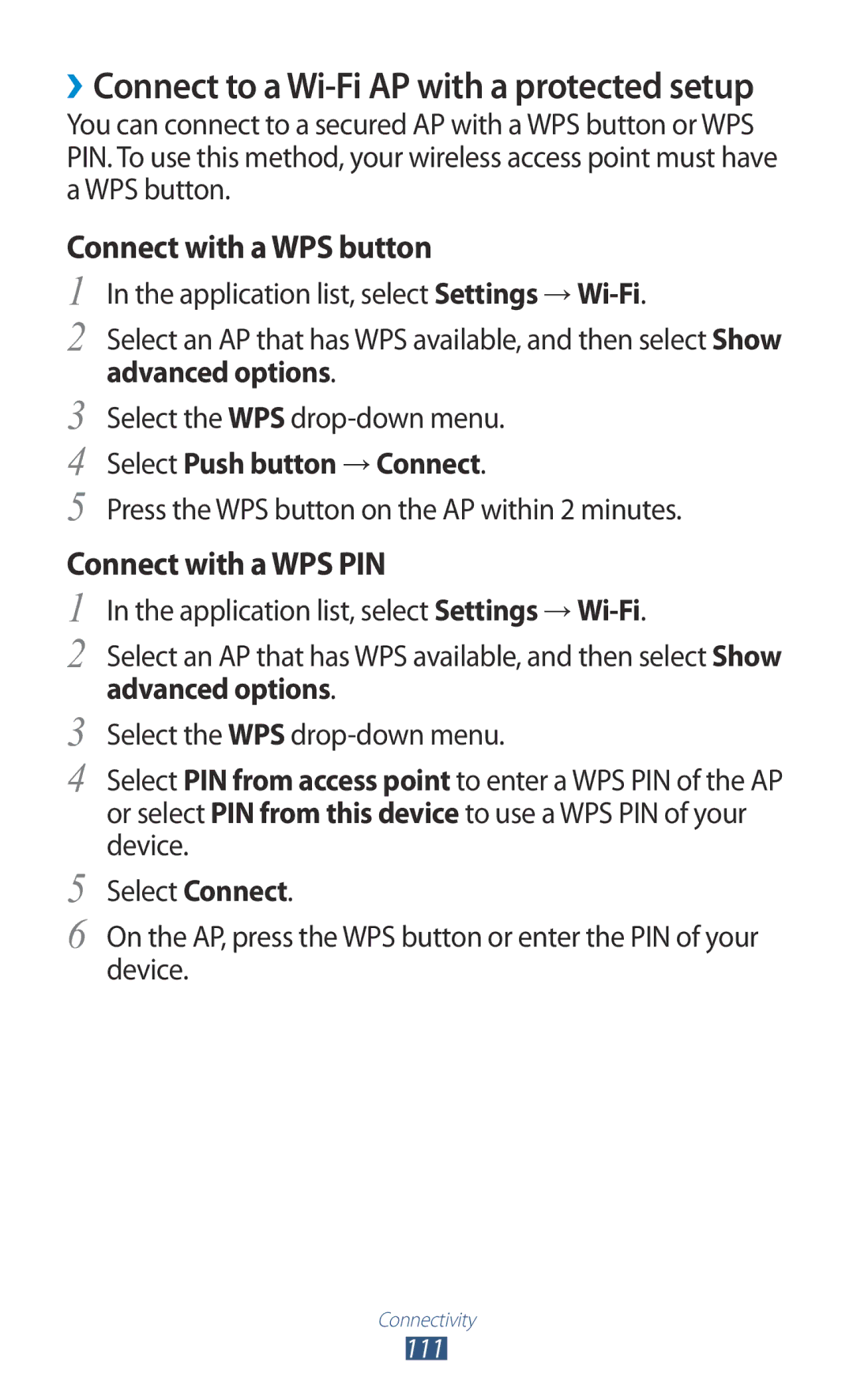 Samsung GT-S7562 user manual Application list, select Settings → Wi-Fi, Advanced options 