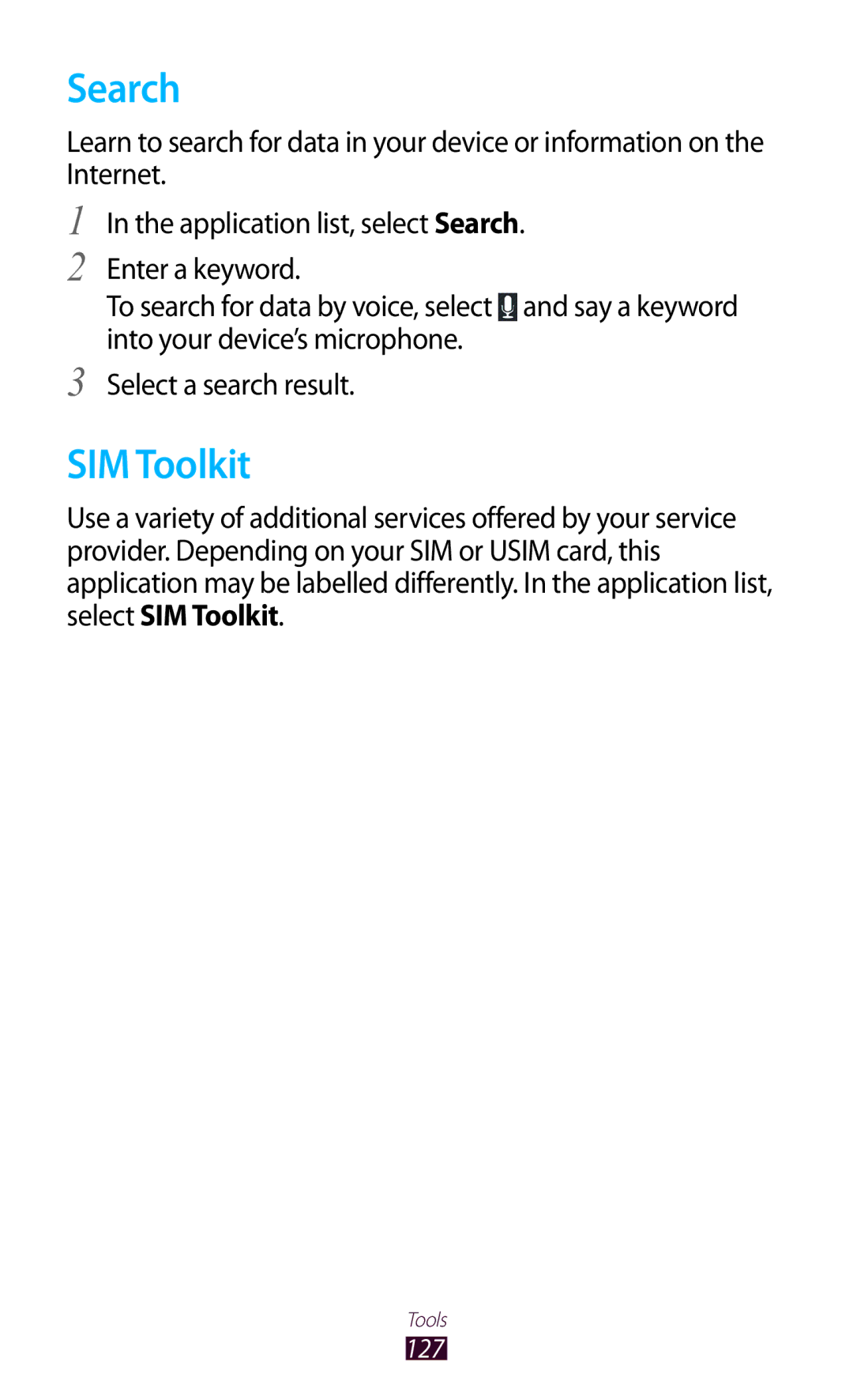 Samsung GT-S7562 user manual Search, SIM Toolkit 