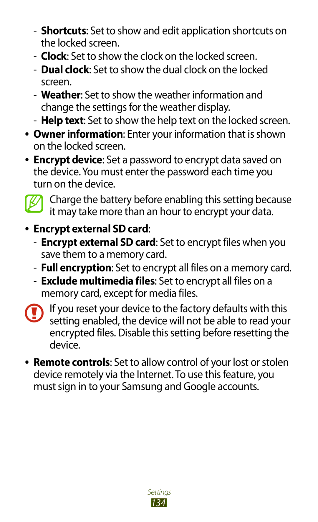 Samsung GT-S7562 user manual Encrypt external SD card 