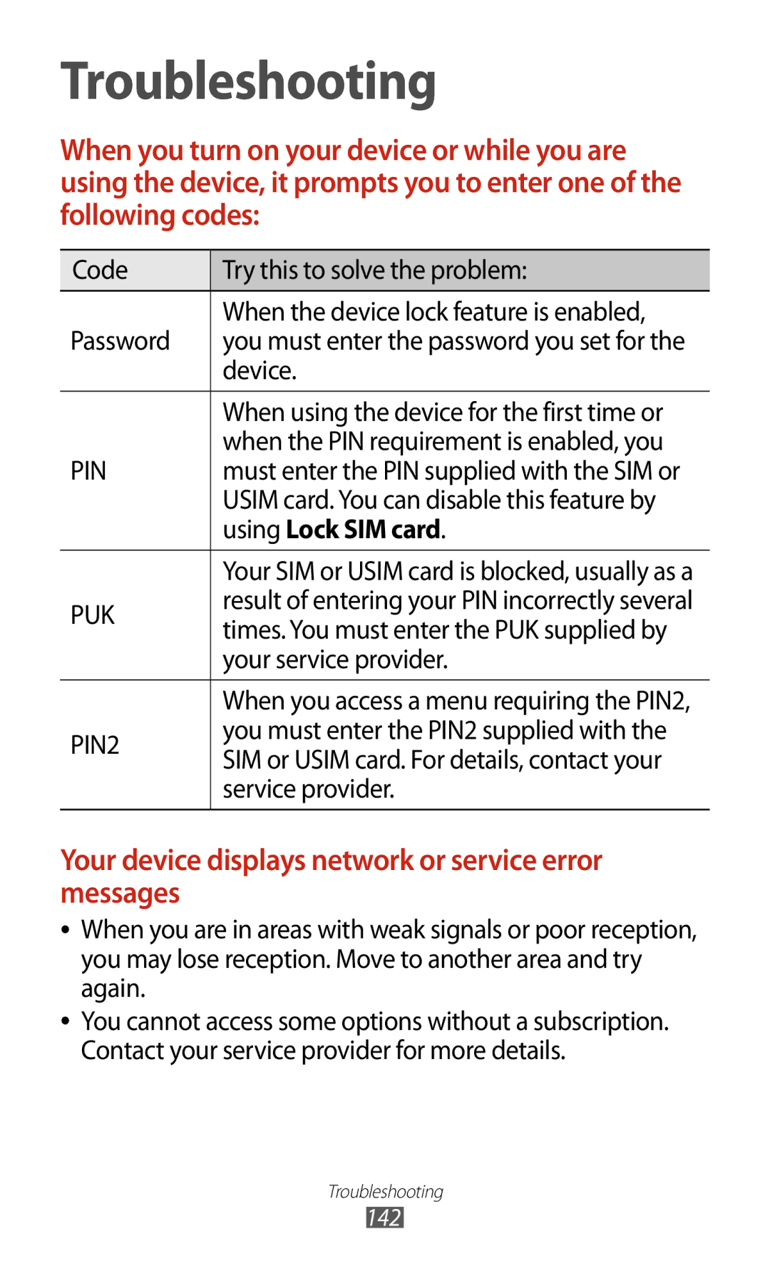 Samsung GT-S7562 user manual Using Lock SIM card 