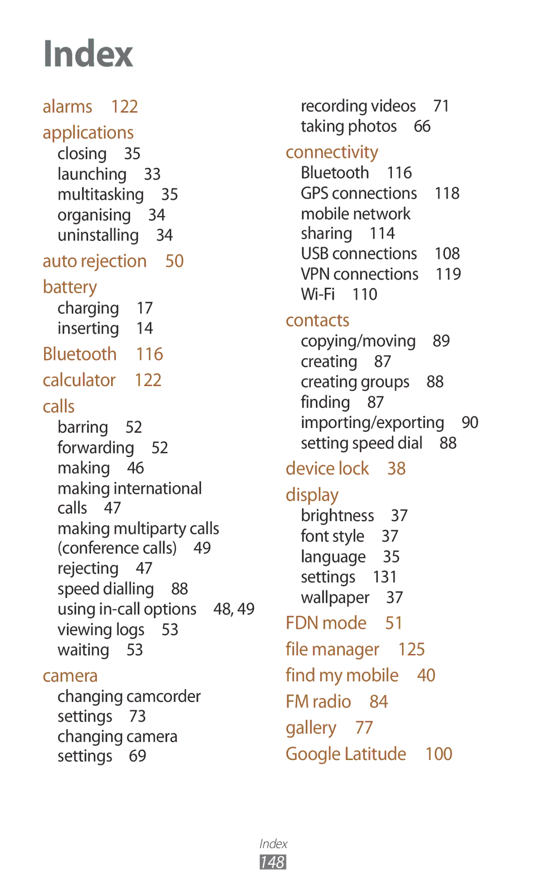 Samsung GT-S7562 user manual Index 