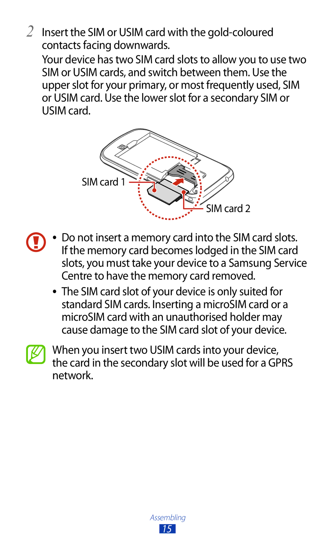 Samsung GT-S7562 user manual Assembling 