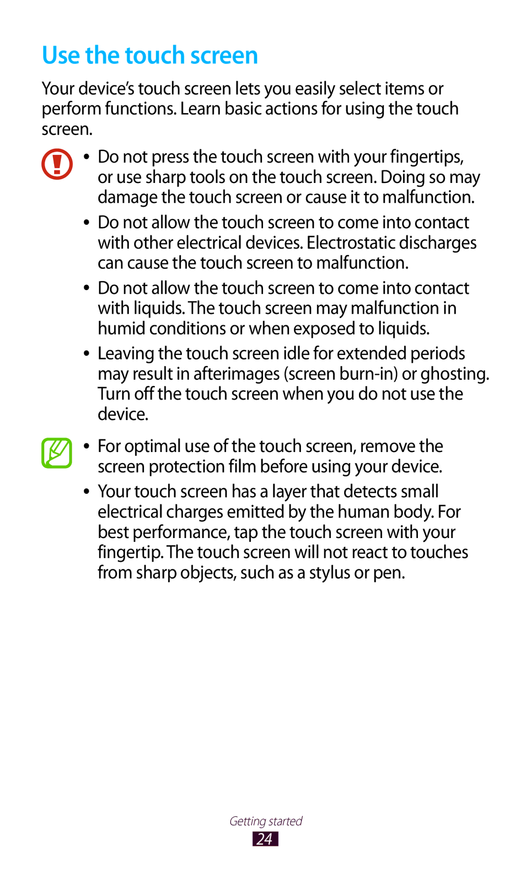 Samsung GT-S7562 user manual Use the touch screen 