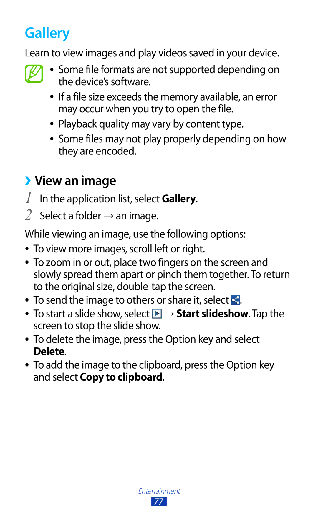 Samsung GT-S7562 user manual Gallery, ››View an image 