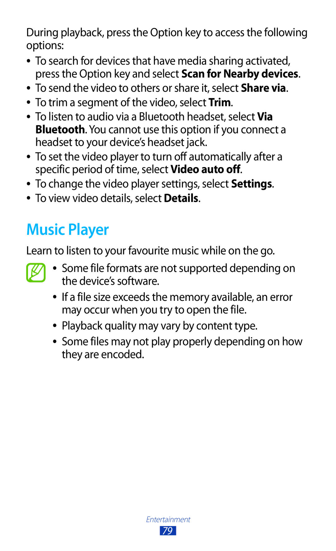 Samsung GT-S7562 user manual Music Player 