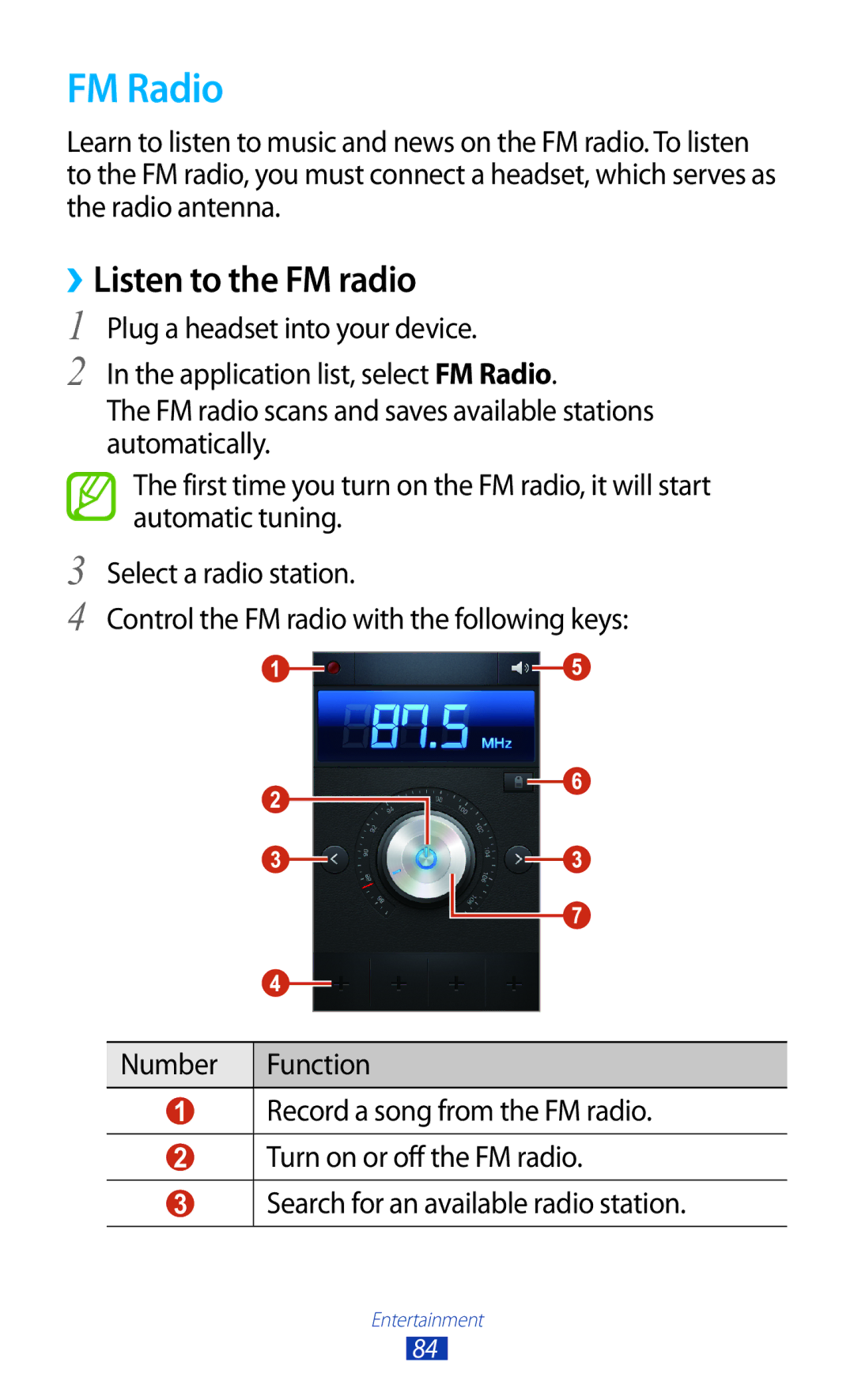 Samsung GT-S7562 user manual FM Radio, ››Listen to the FM radio 