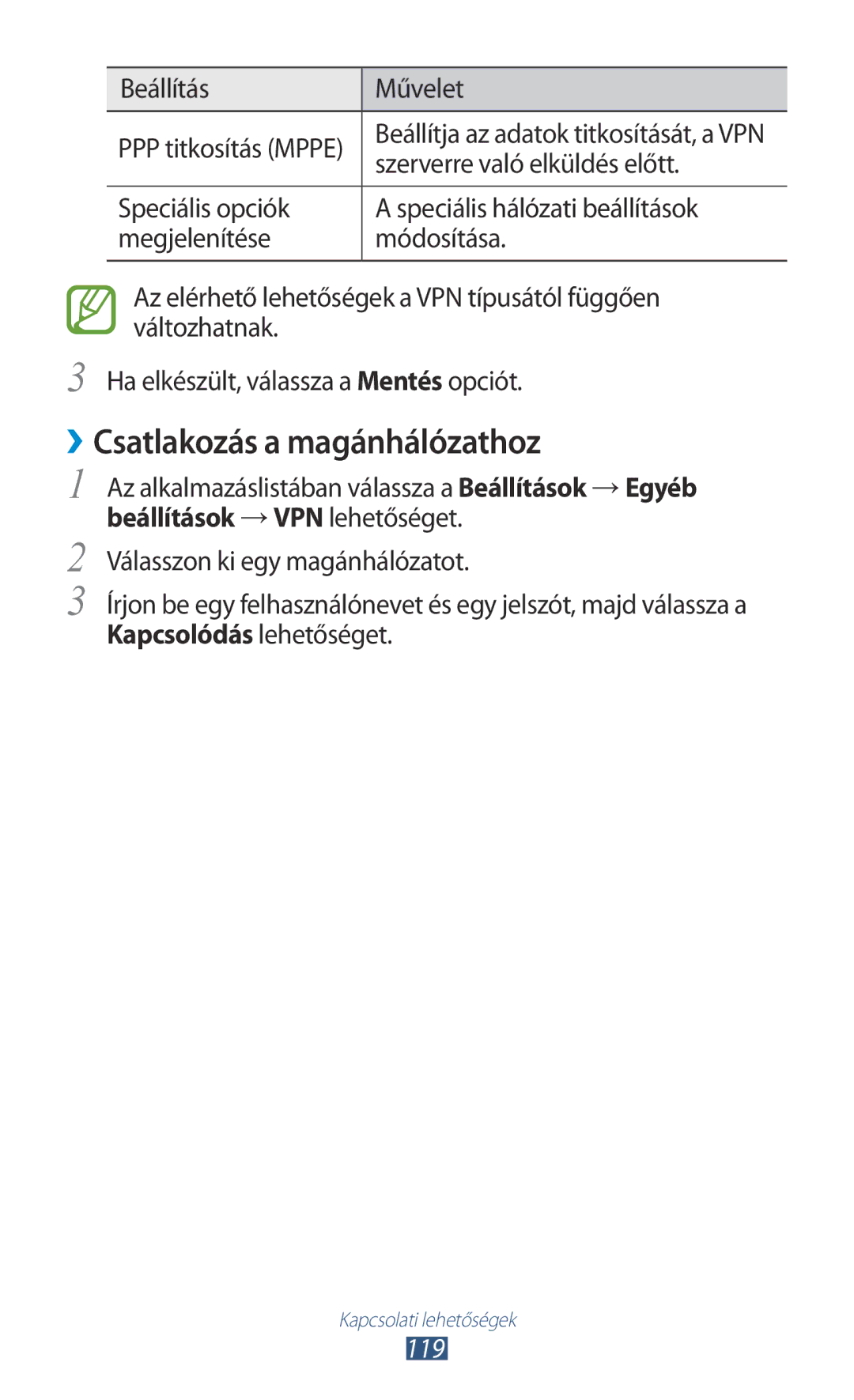 Samsung GT-S7562ZKAXEH, GT-S7562UWADBT, GT-S7562ZKADBT manual ››Csatlakozás a magánhálózathoz, Szerverre való elküldés előtt 