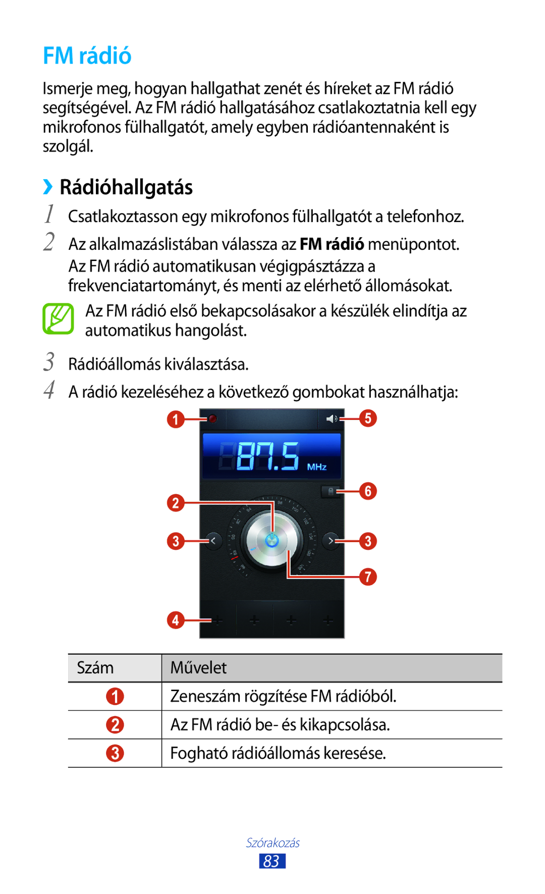 Samsung GT-S7562UWACOA manual FM rádió, ››Rádióhallgatás, Csatlakoztasson egy mikrofonos fülhallgatót a telefonhoz 