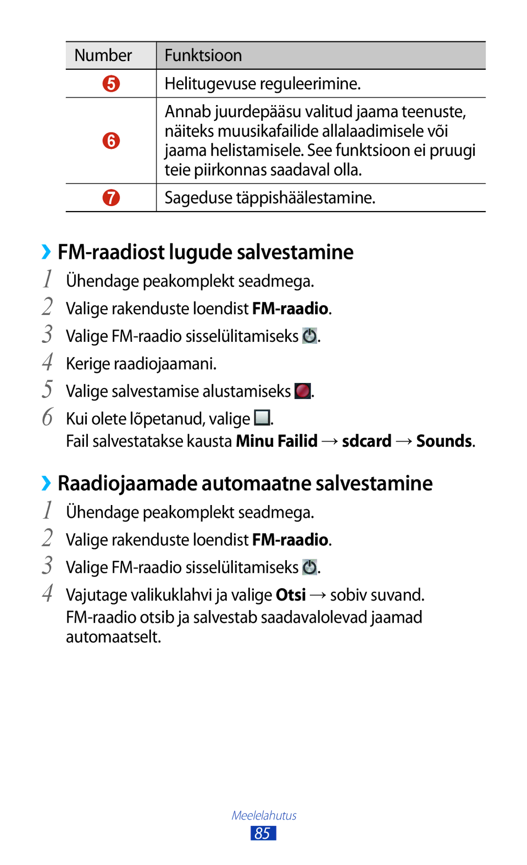 Samsung GT-S7562ZKASEB, GT-S7562UWASEB manual ››FM-raadiost lugude salvestamine, ››Raadiojaamade automaatne salvestamine 