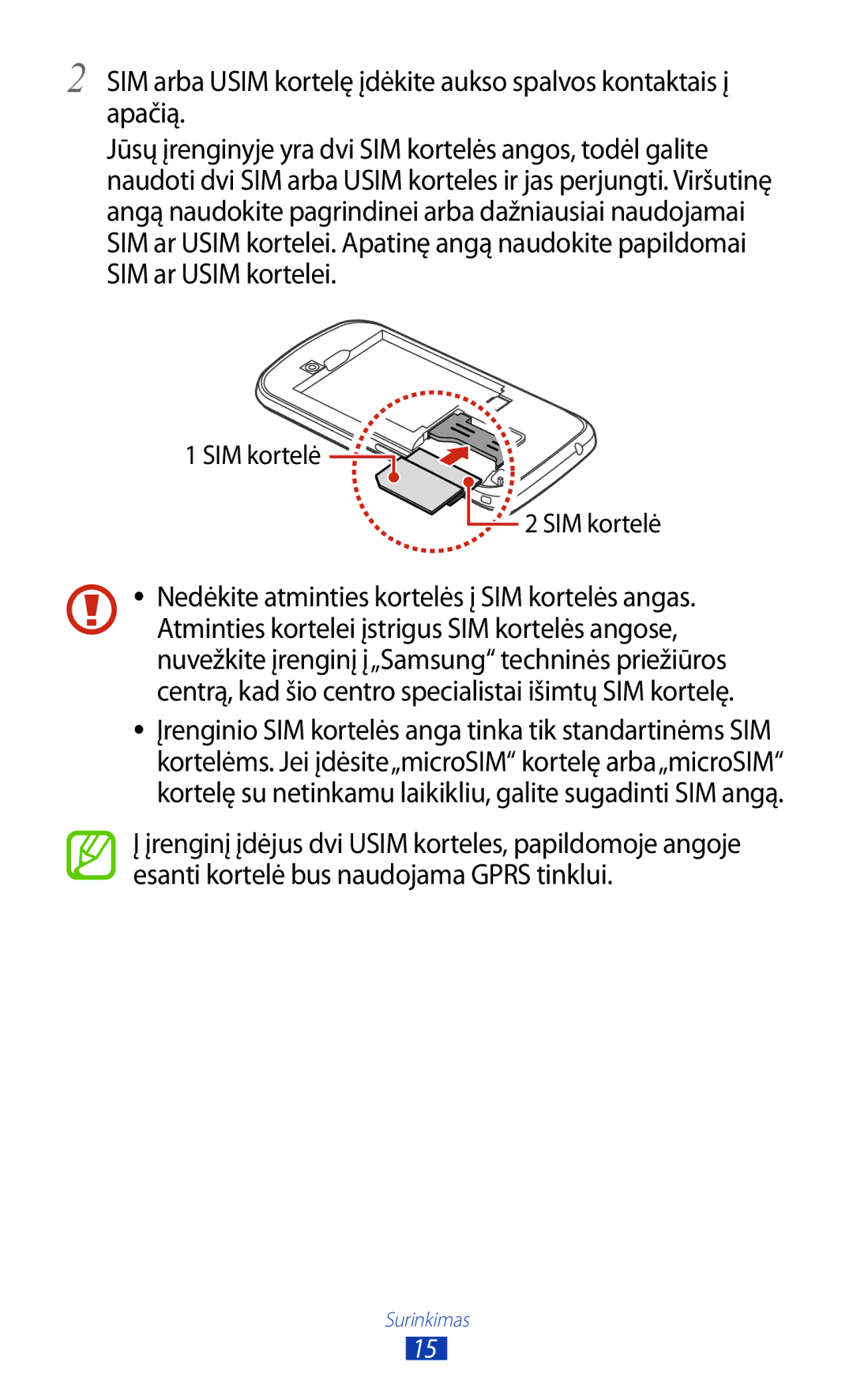 Samsung GT-S7562CWZSEB, GT-S7562UWASEB, GT-S7562ZKASEB manual Surinkimas 