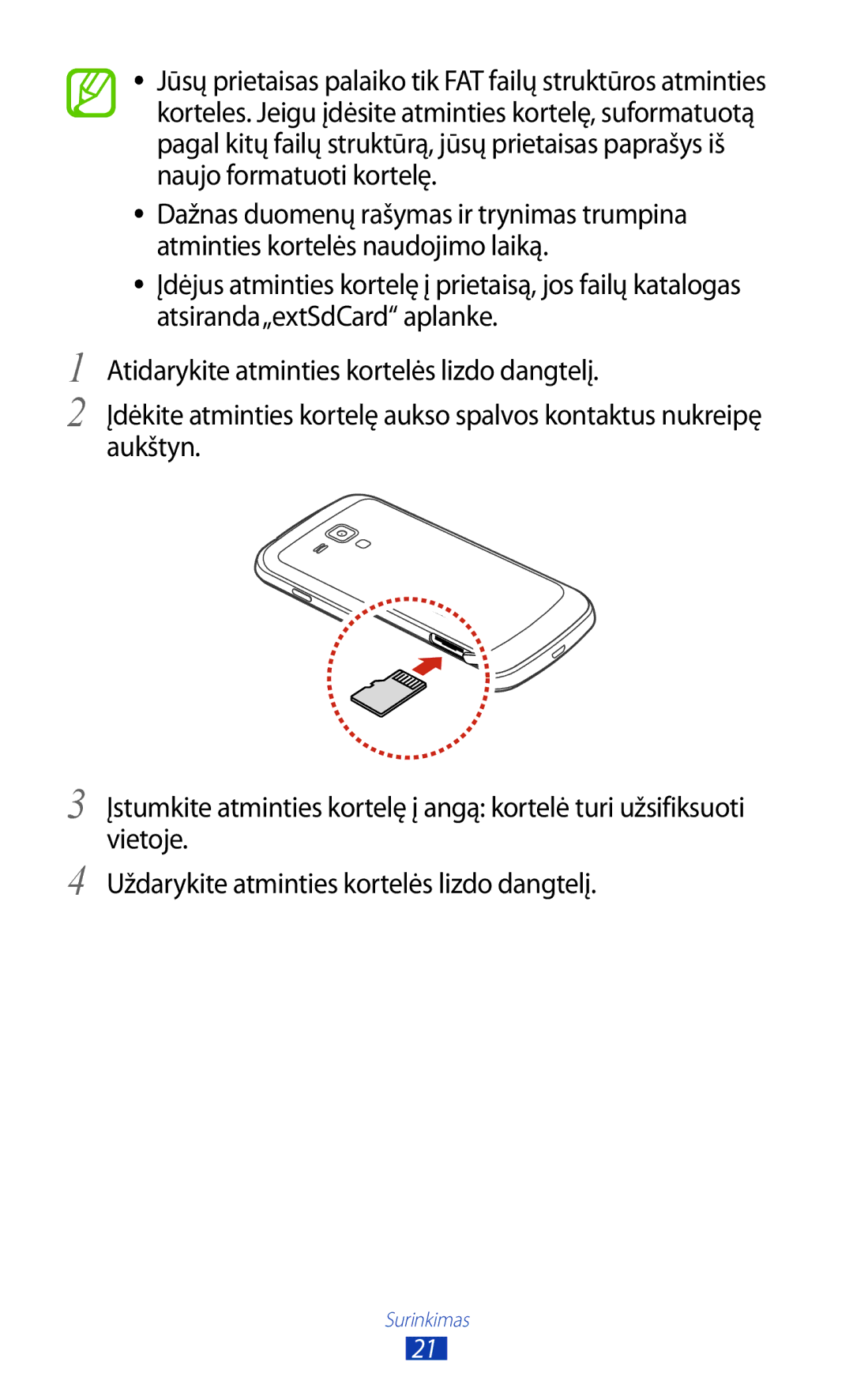 Samsung GT-S7562CWZSEB, GT-S7562UWASEB, GT-S7562ZKASEB manual Surinkimas 