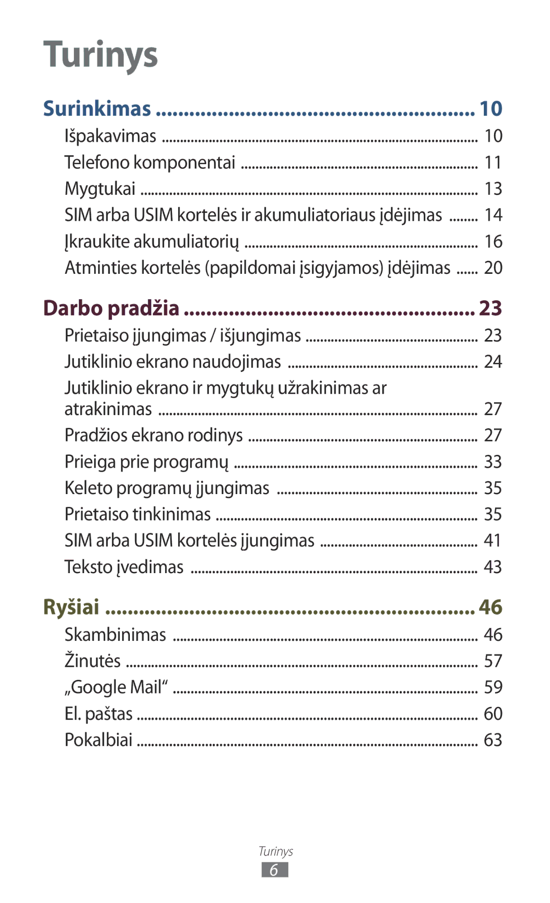 Samsung GT-S7562CWZSEB, GT-S7562UWASEB, GT-S7562ZKASEB manual Darbo pradžia, Jutiklinio ekrano ir mygtukų užrakinimas ar 