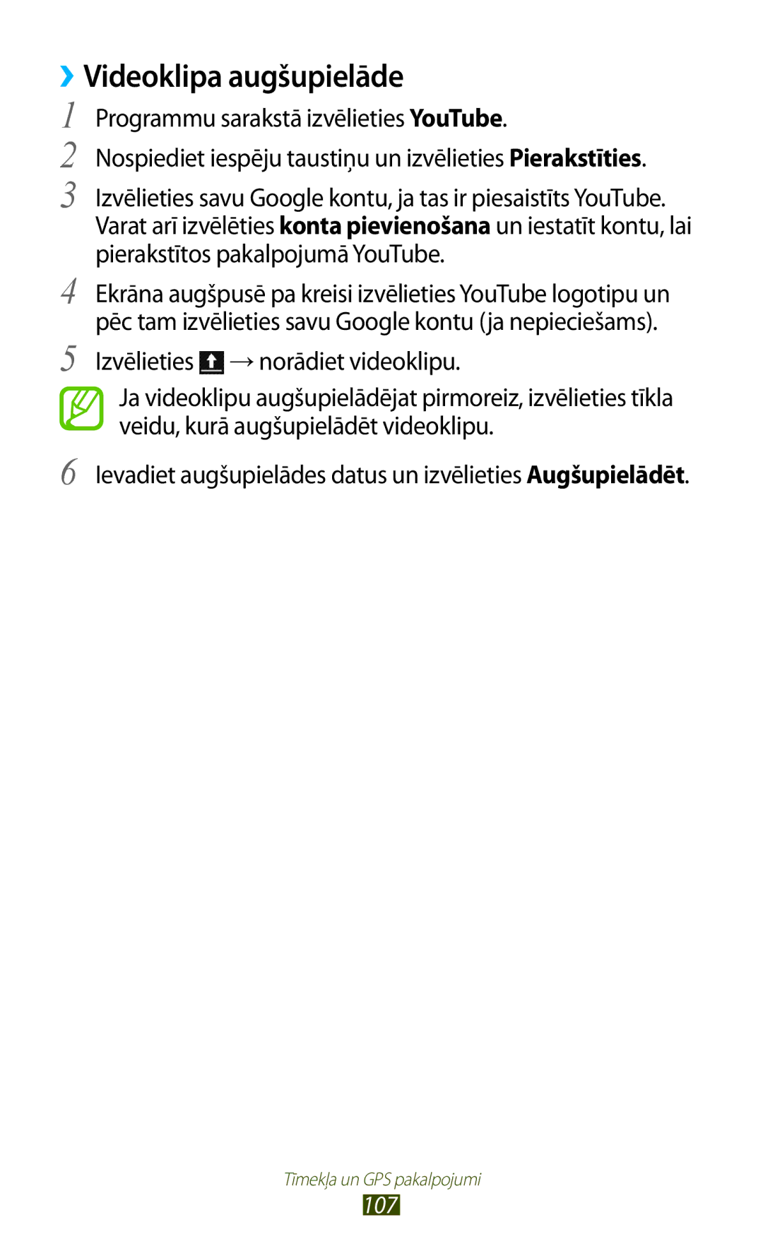 Samsung GT-S7562UWASEB, GT-S7562CWZSEB, GT-S7562ZKASEB manual ››Videoklipa augšupielāde, Izvēlieties → norādiet videoklipu 