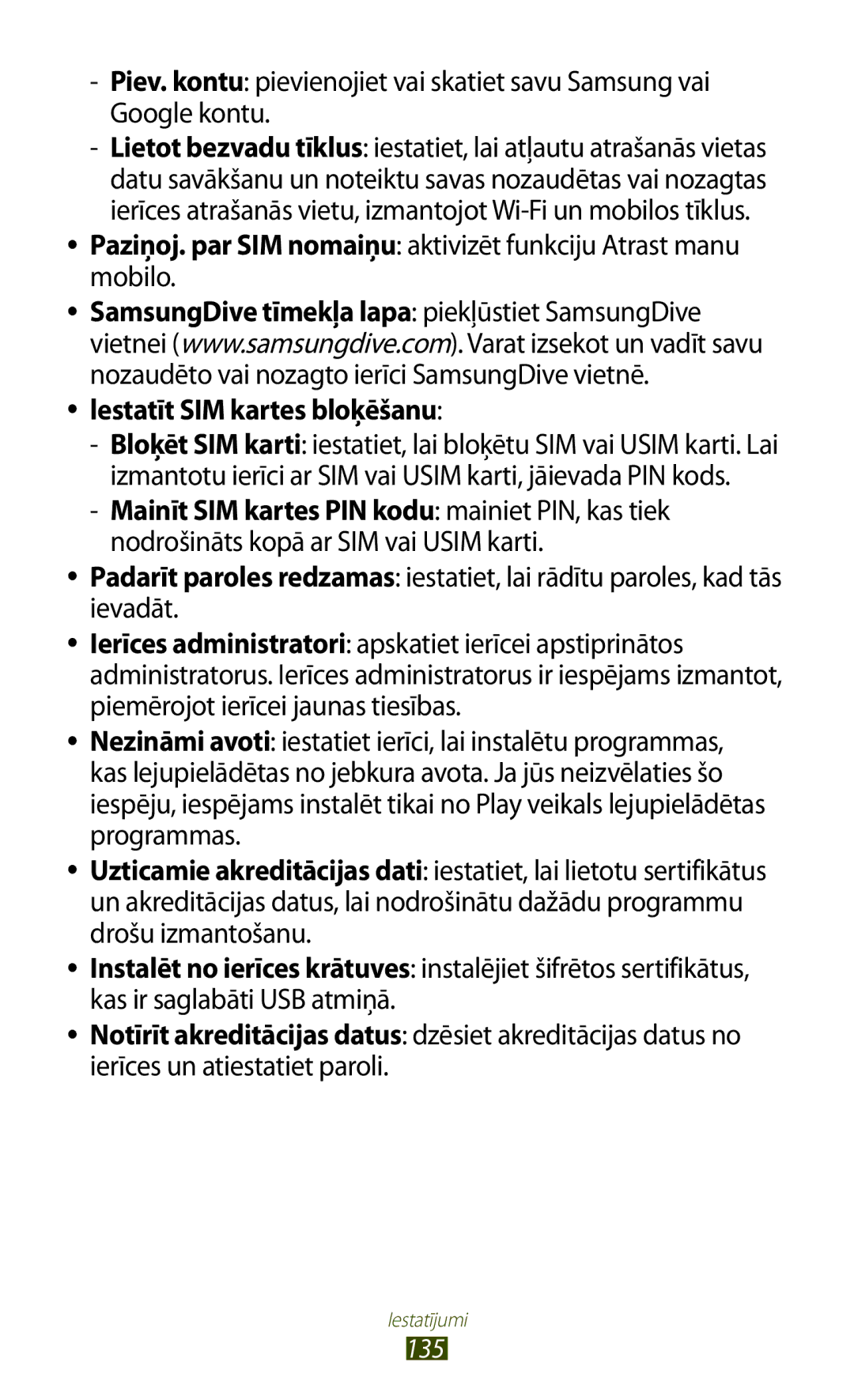 Samsung GT-S7562CWZSEB, GT-S7562UWASEB, GT-S7562ZKASEB manual 135 