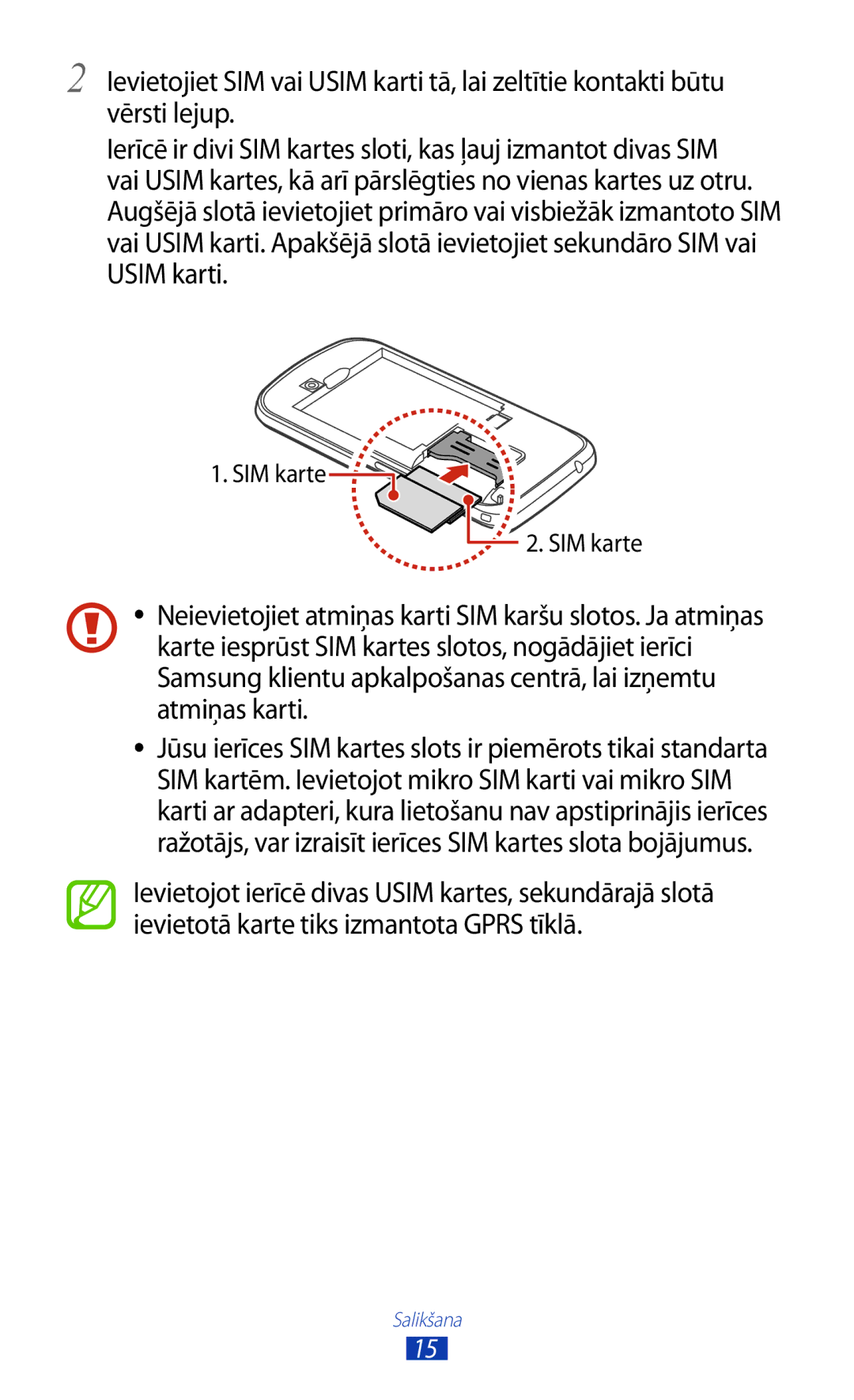 Samsung GT-S7562CWZSEB, GT-S7562UWASEB, GT-S7562ZKASEB manual SIM karte 