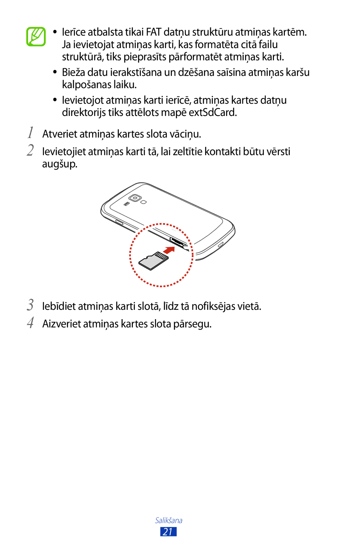 Samsung GT-S7562CWZSEB, GT-S7562UWASEB, GT-S7562ZKASEB manual Salikšana 