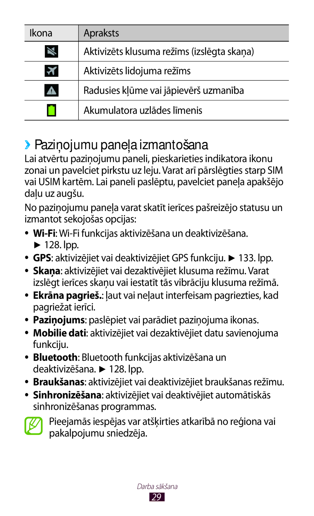 Samsung GT-S7562UWASEB manual ››Paziņojumu paneļa izmantošana, GPS aktivizējiet vai deaktivizējiet GPS funkciju . lpp 