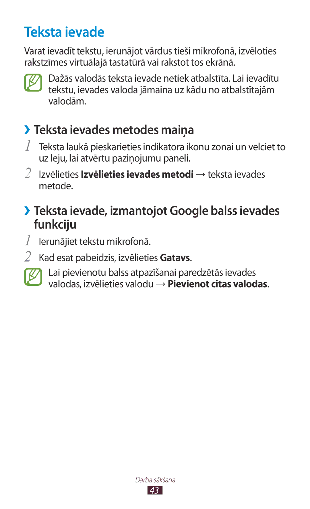 Samsung GT-S7562ZKASEB manual ››Teksta ievades metodes maiņa, ››Teksta ievade, izmantojot Google balss ievades funkciju 