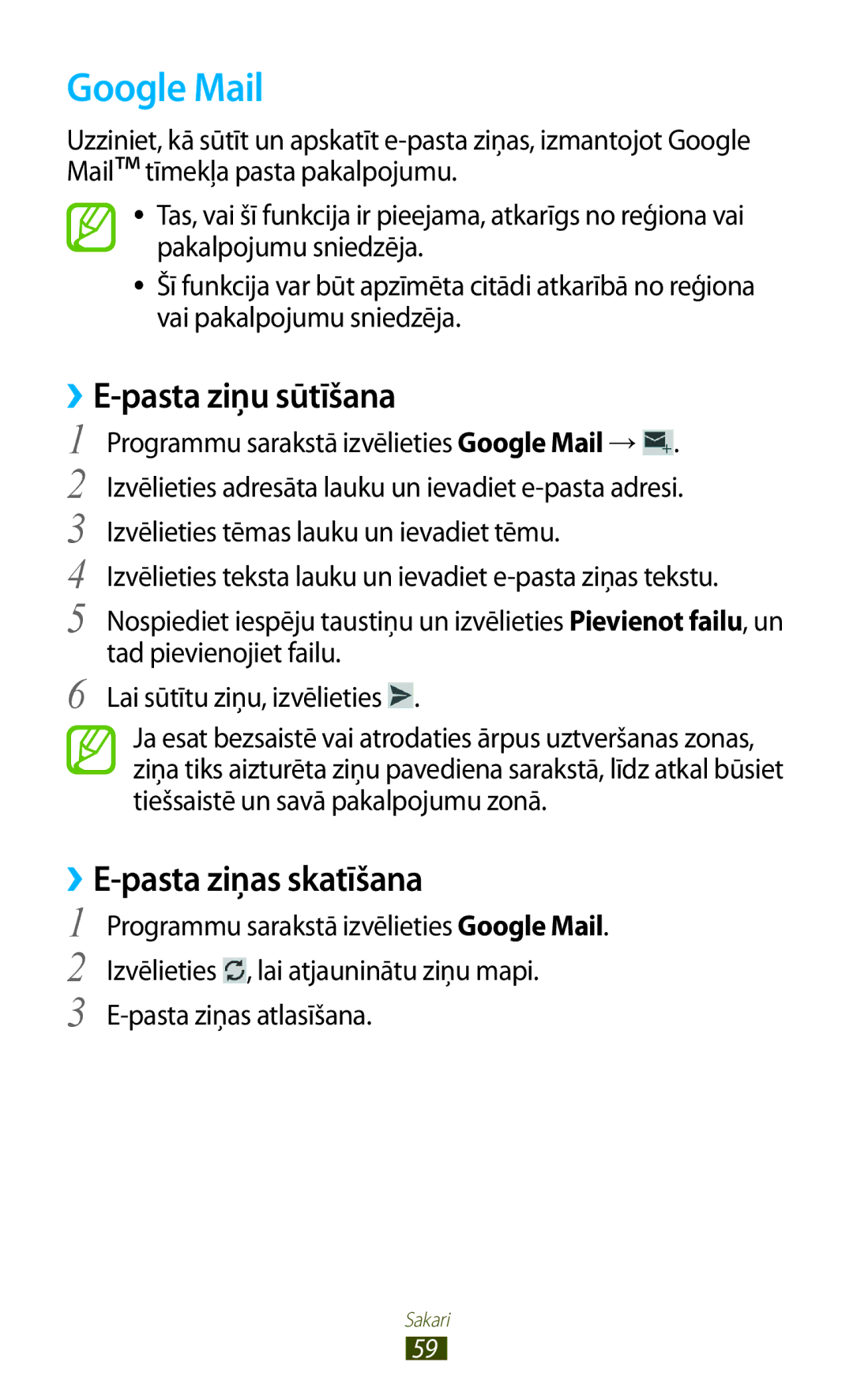 Samsung GT-S7562UWASEB, GT-S7562CWZSEB, GT-S7562ZKASEB manual Google Mail, Pasta ziņu sūtīšana, ››E-pasta ziņas skatīšana 