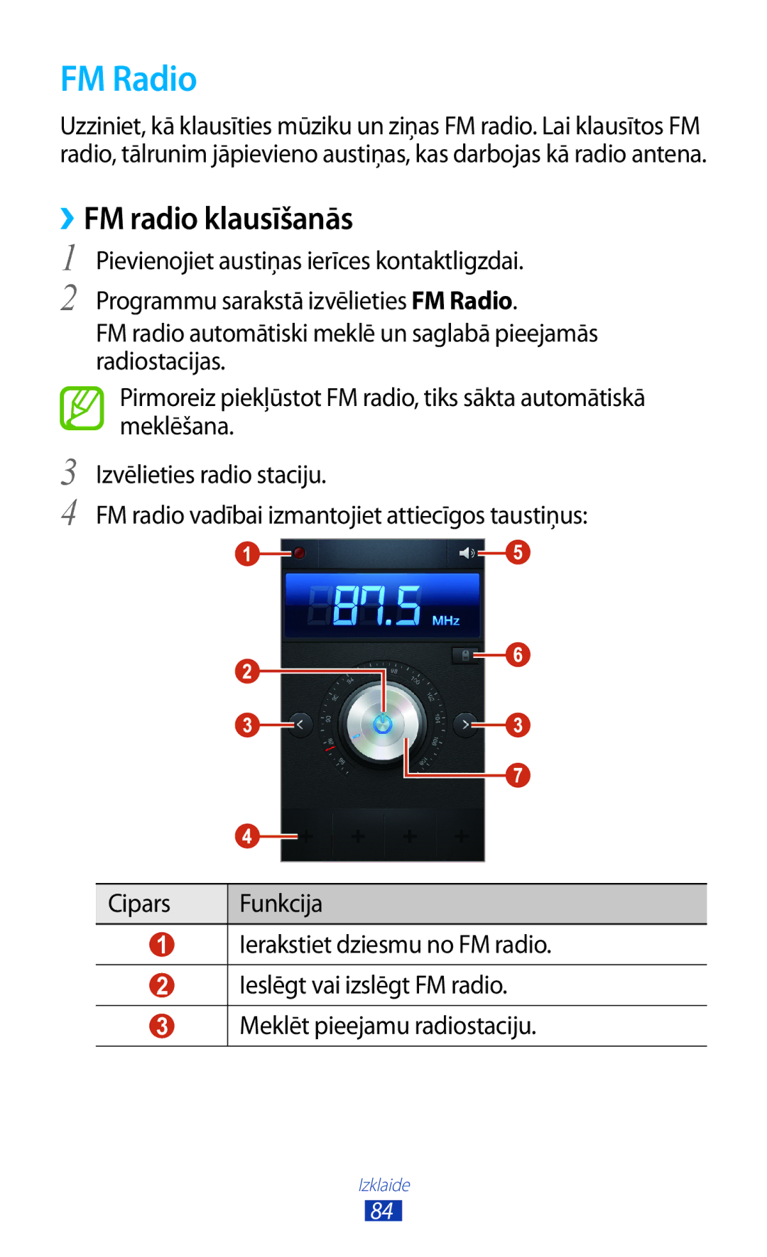 Samsung GT-S7562CWZSEB, GT-S7562UWASEB, GT-S7562ZKASEB manual FM Radio, ››FM radio klausīšanās 